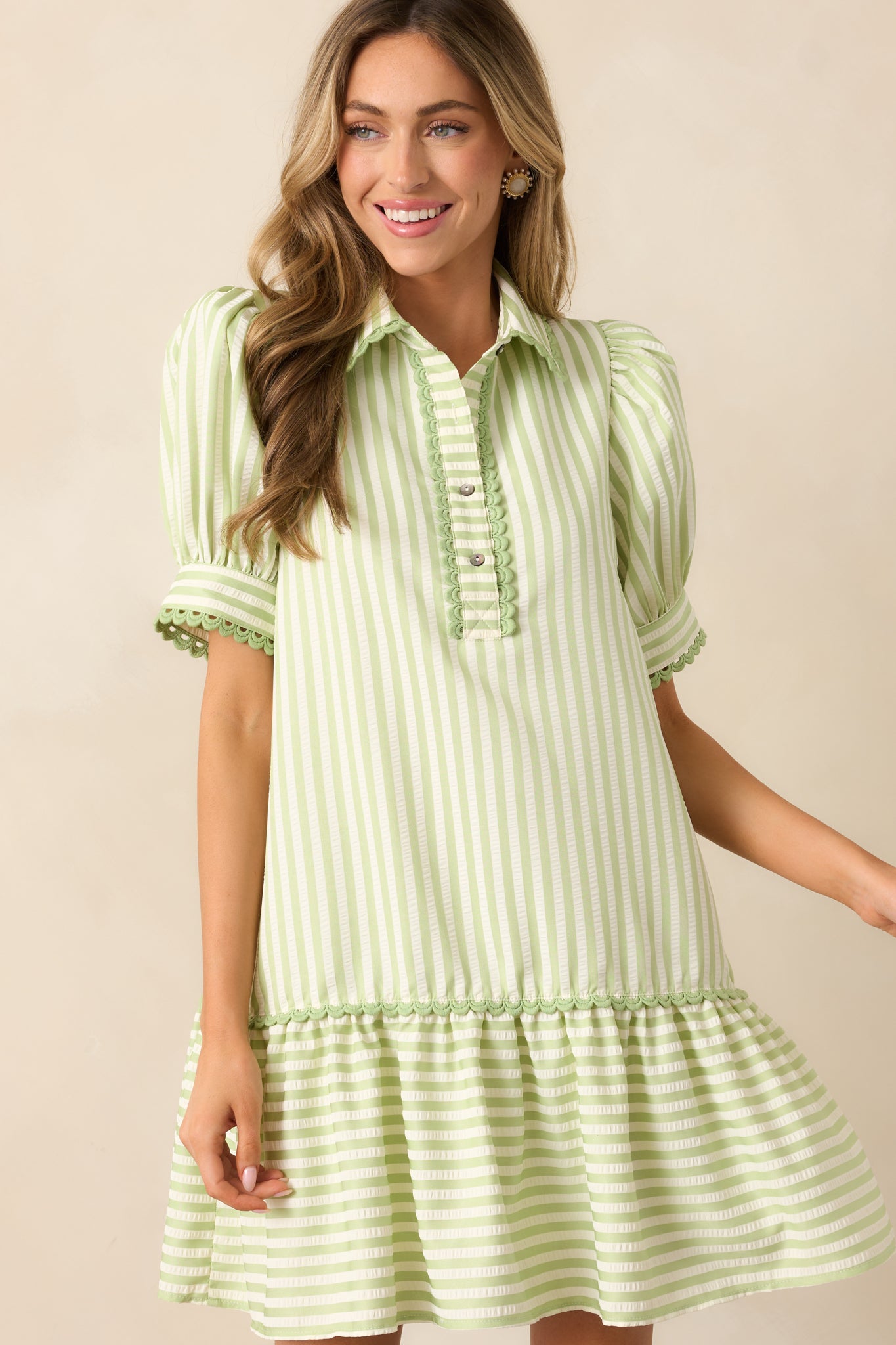 Soda Shop Sweetheart Light Green Stripe Mini Dress