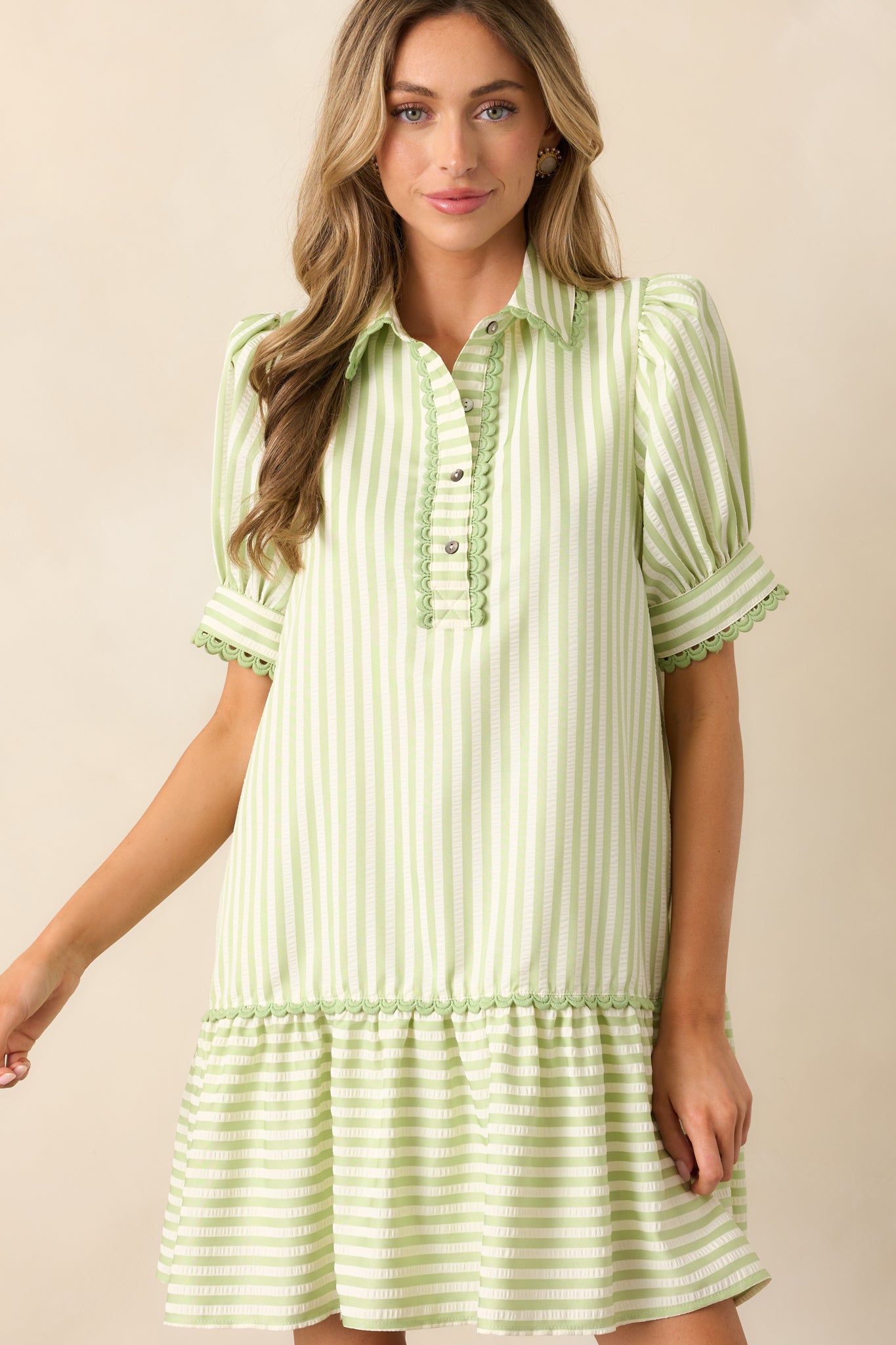 Soda Shop Sweetheart Light Green Stripe Mini Dress