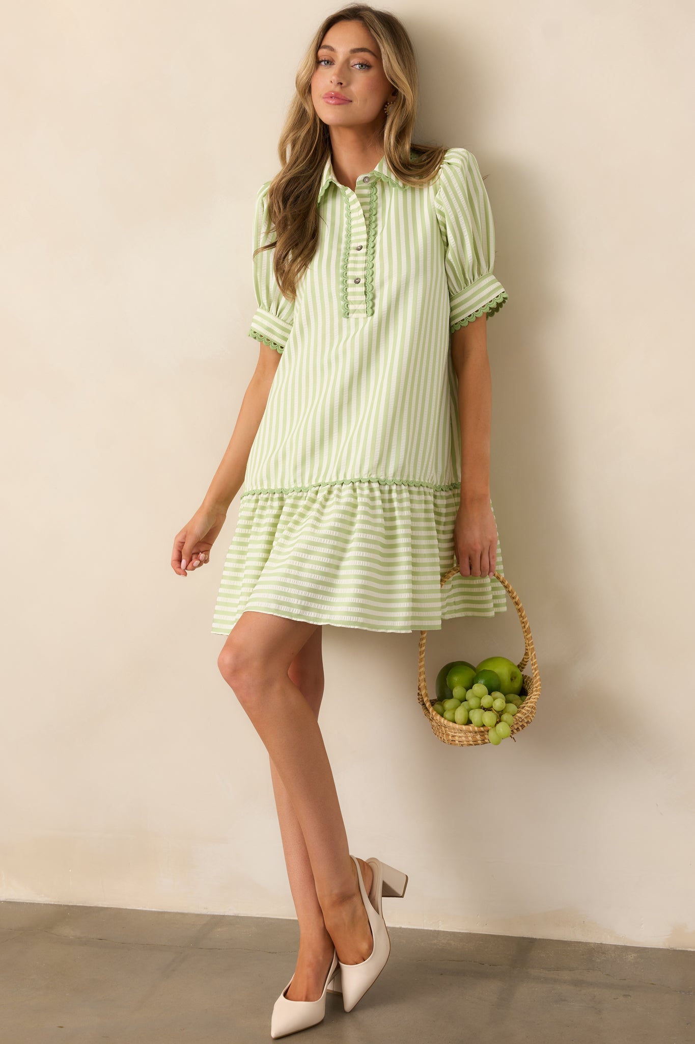 Soda Shop Sweetheart Light Green Stripe Mini Dress