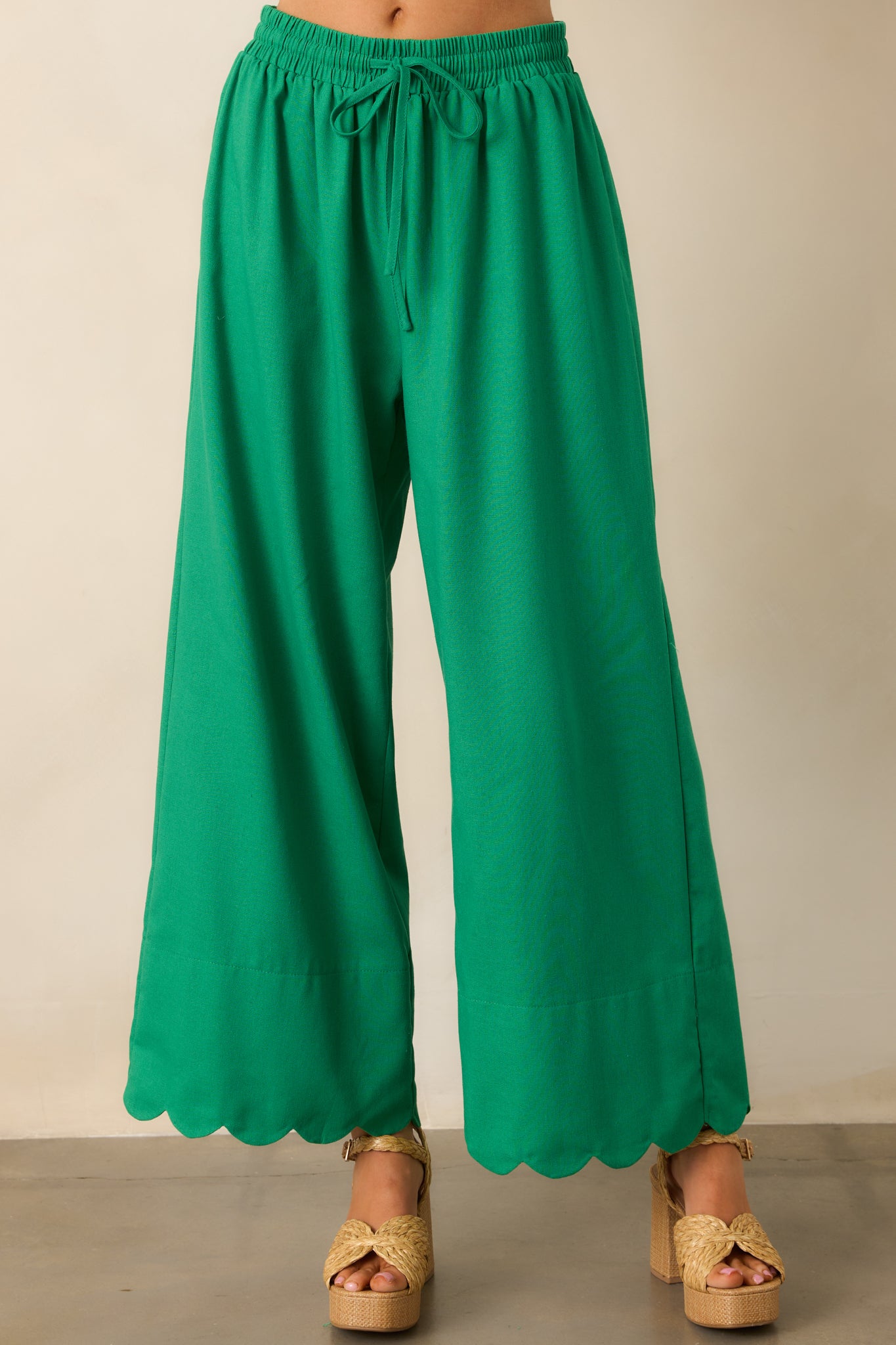 Weekend Getaway Green Scalloped Hem Pants