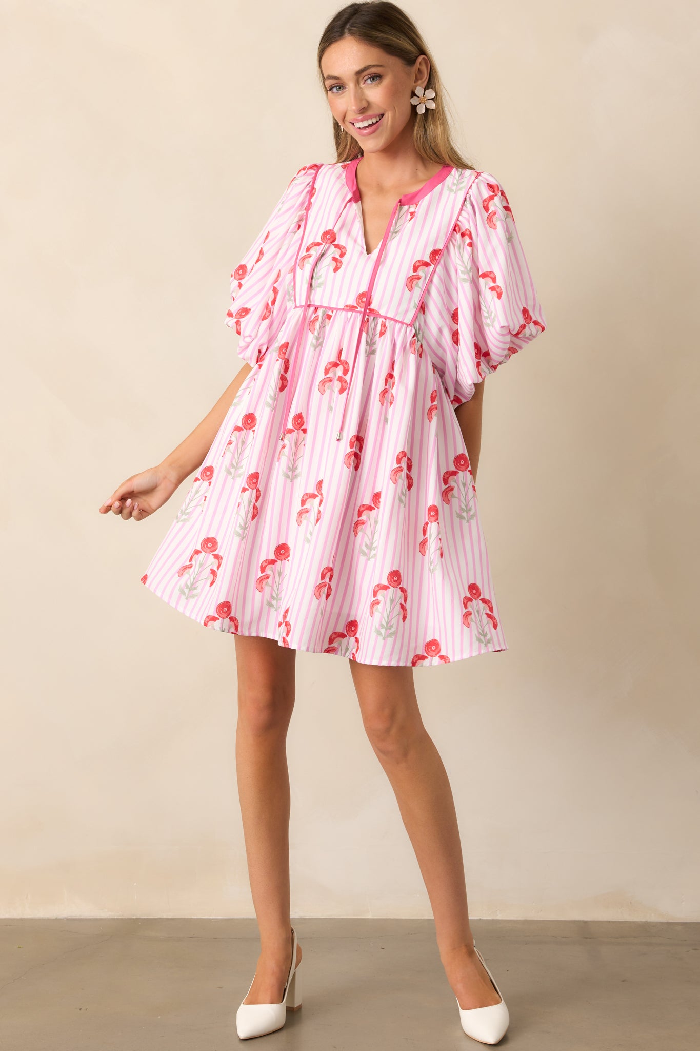 Bunches Of Love Pink Puff Sleeve Mini Dress