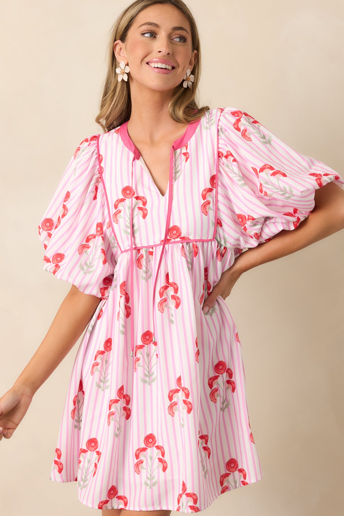 Bunches Of Love Pink Puff Sleeve Mini Dress