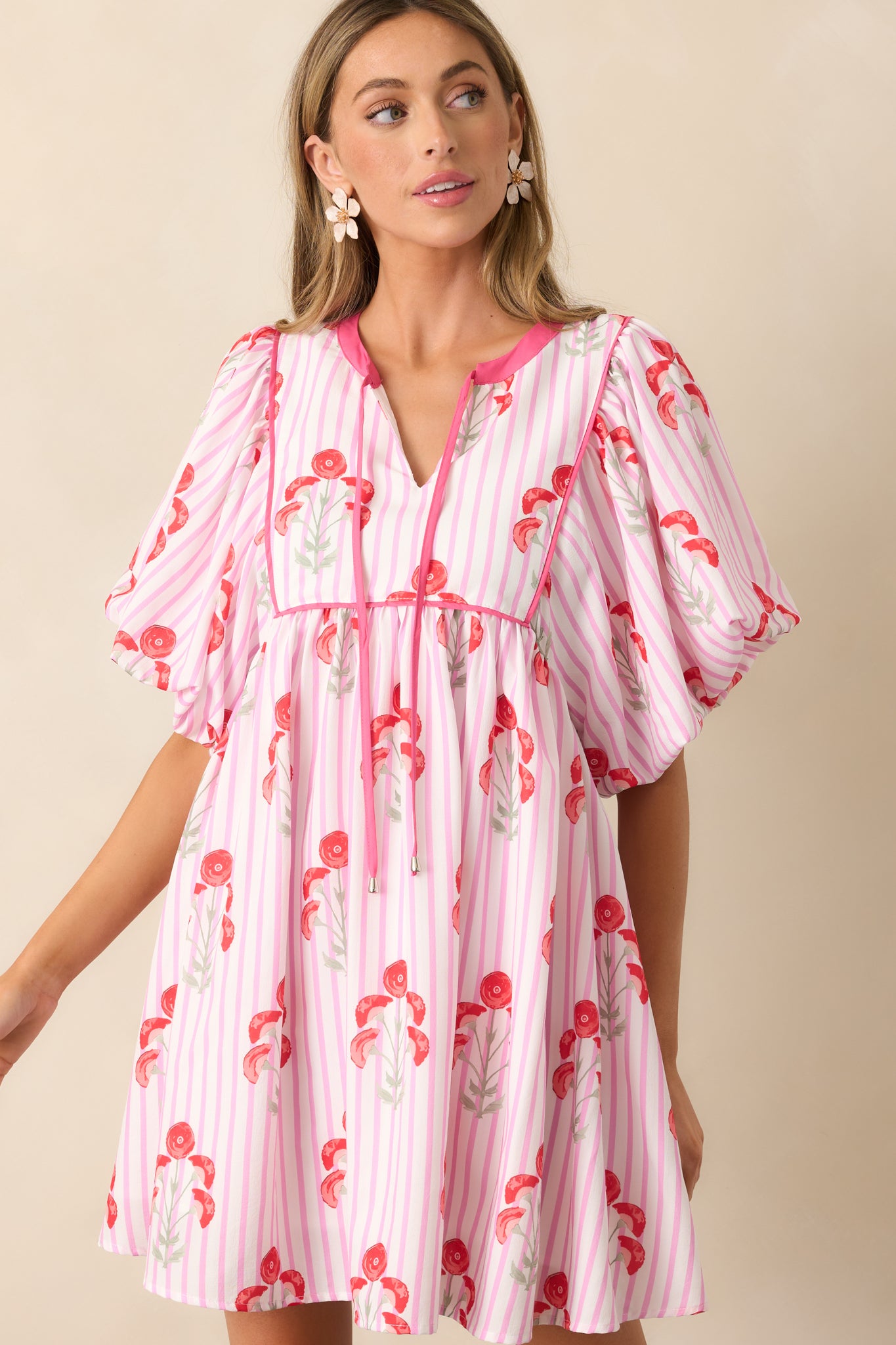 Bunches Of Love Pink Puff Sleeve Mini Dress