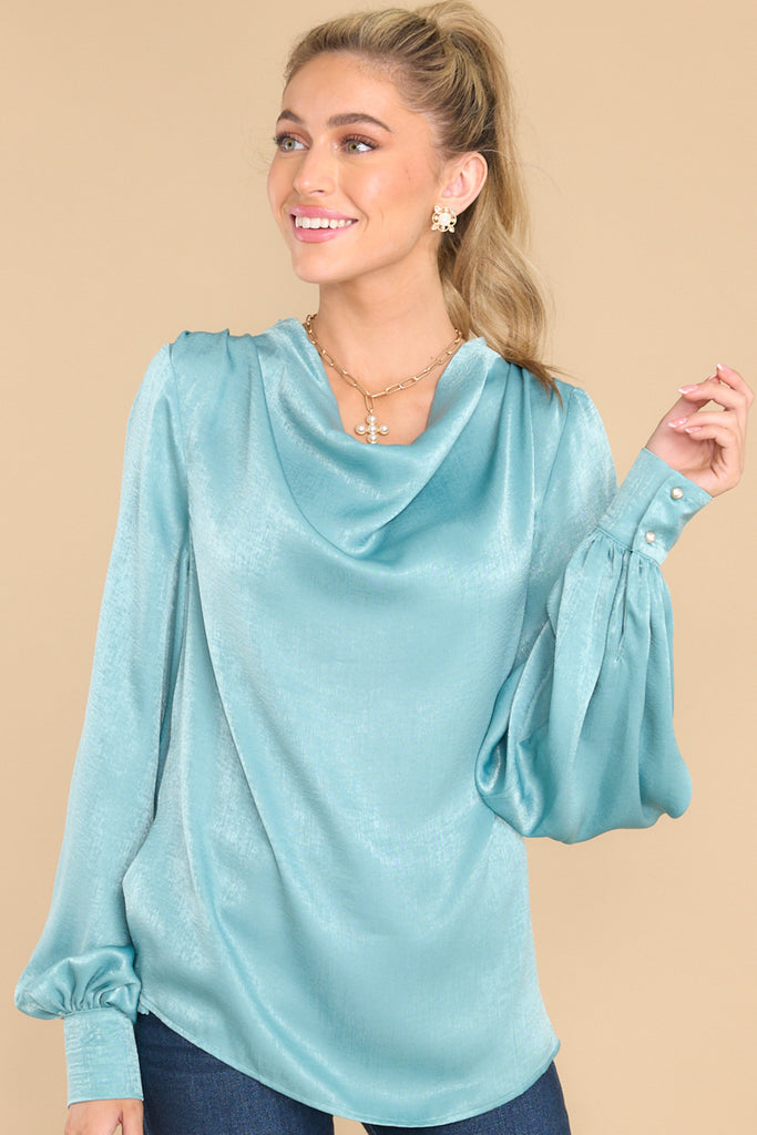 Stunning Seafoam Satin Top Blouses Shirts Red Dress