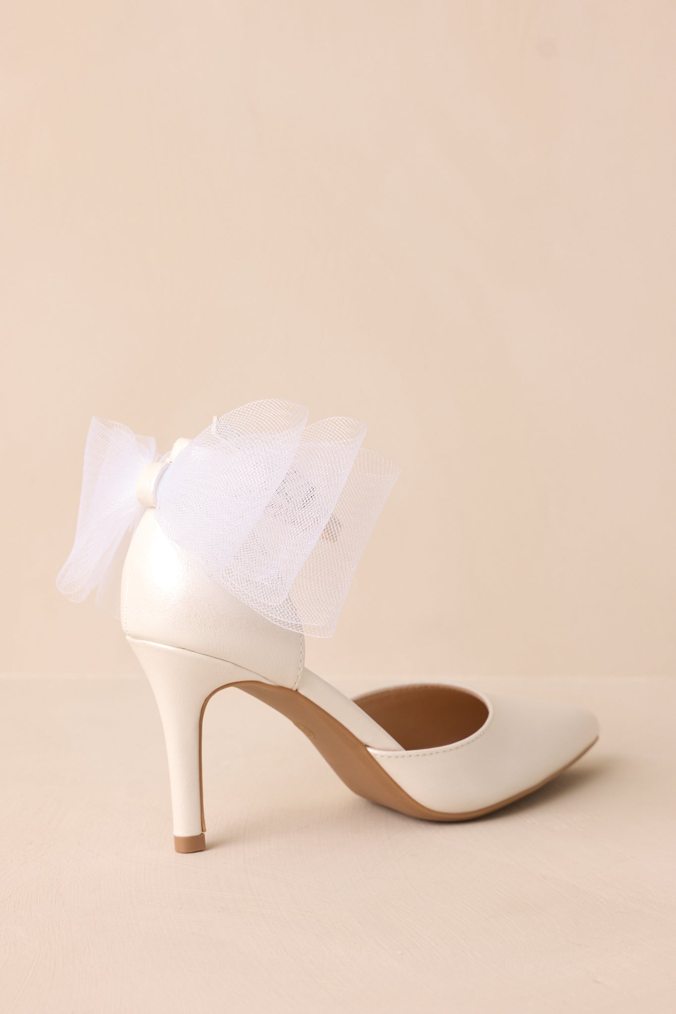 Love At First Sight Ivory Pointed-Toe Bow Ankle Strap Heels