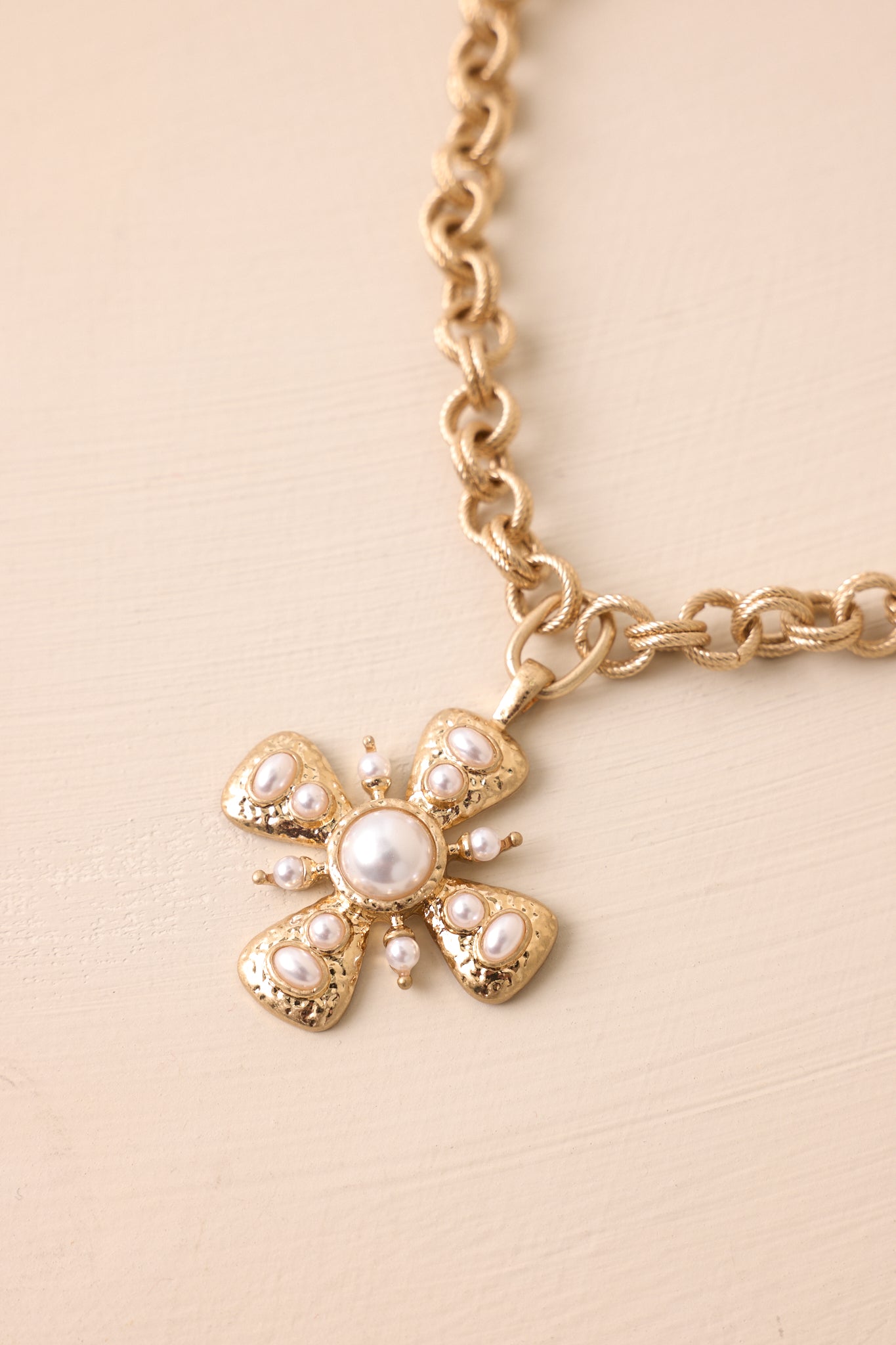 Dreams Ahead Gold and Ivory Pearl Cross Pendant Necklace