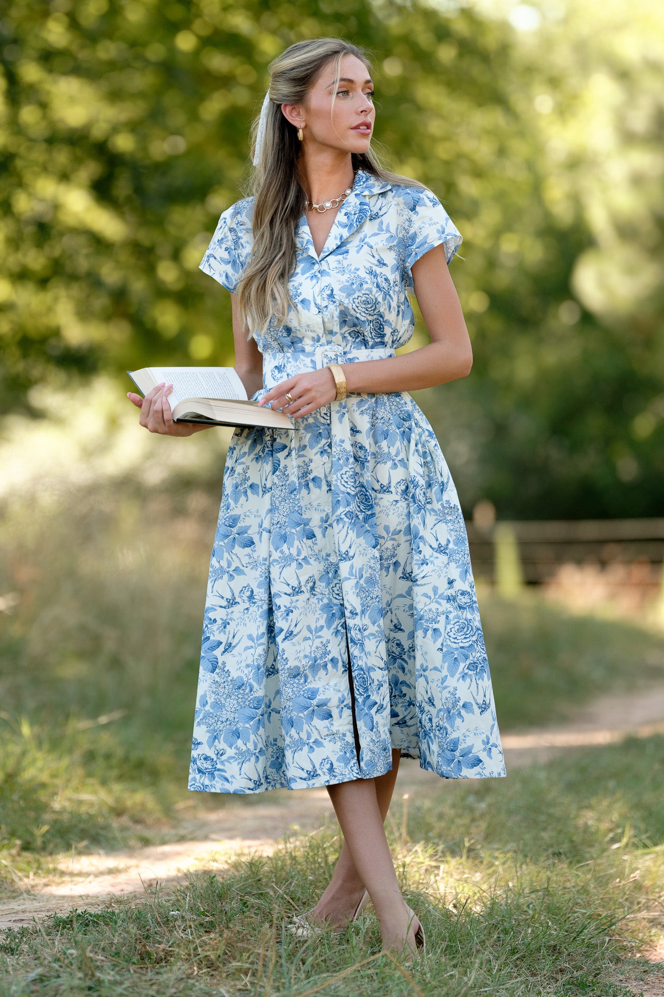 Blue midi dress with sleeves deals