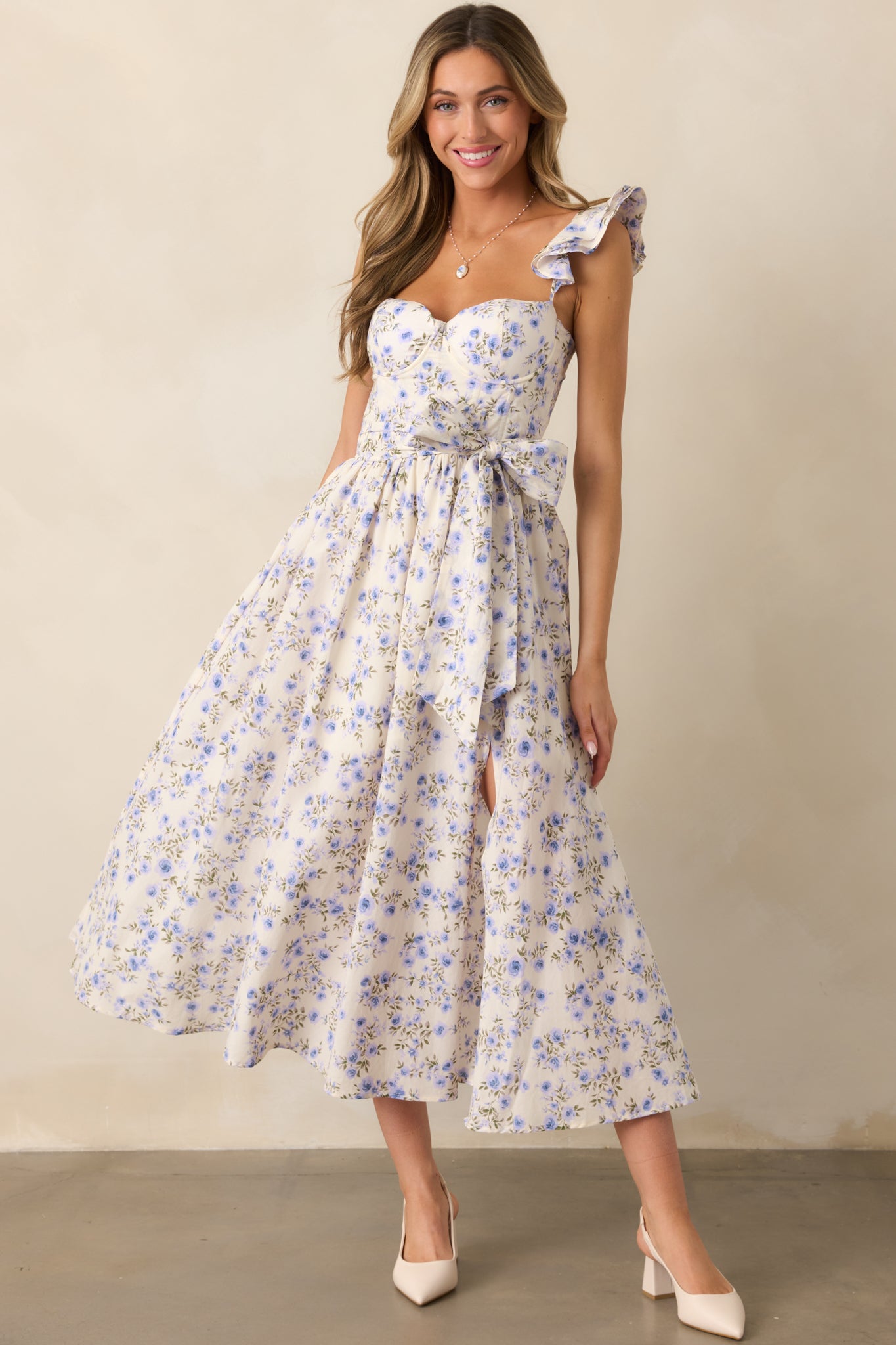 Porcelain Bloom Lilac Floral Bustier Midi Dress