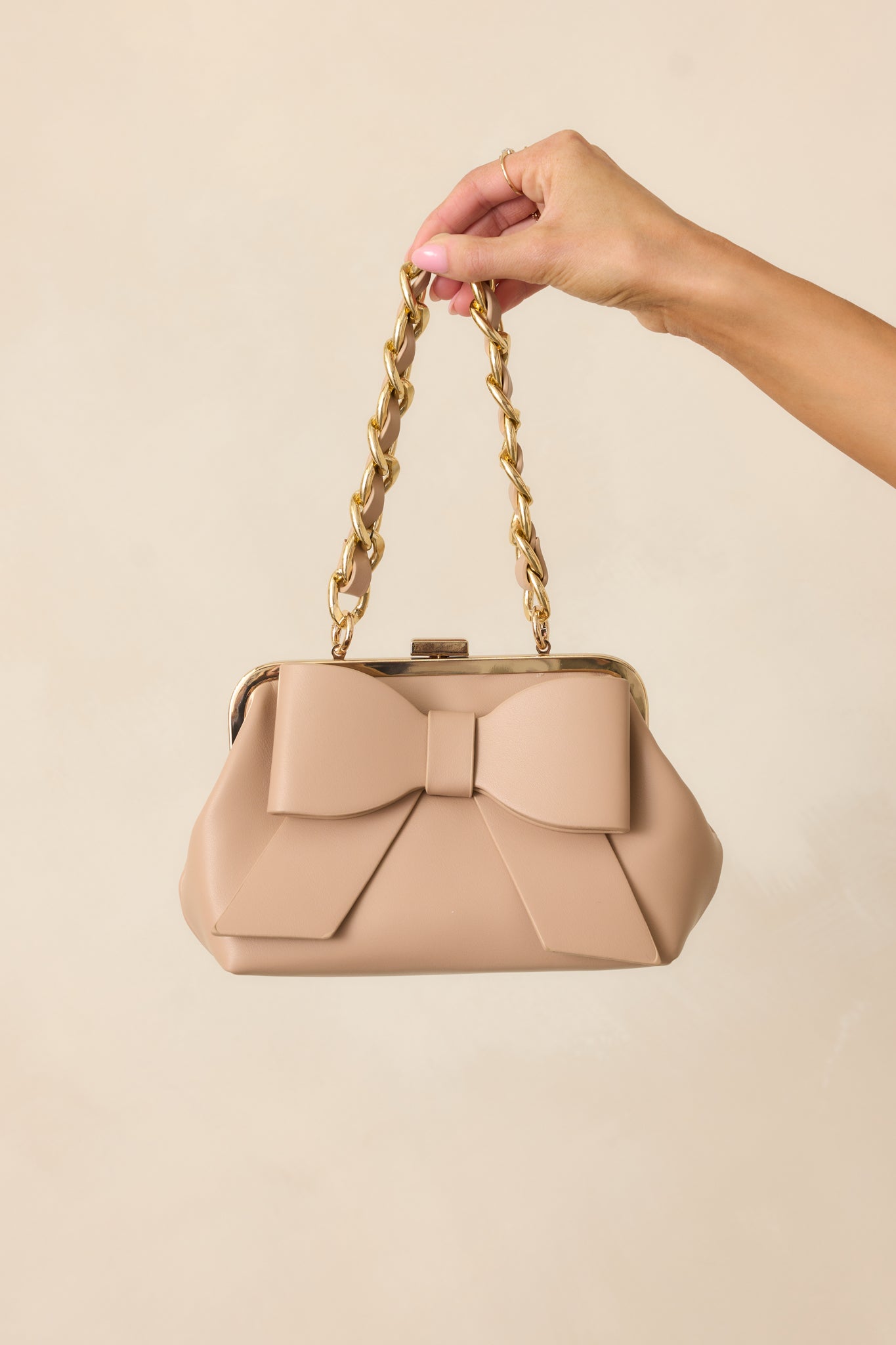 Memory Maker Beige Bow Faux Leather Handbag