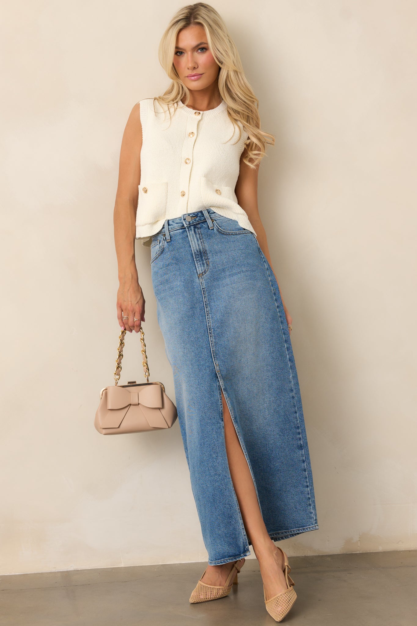 Days Of Dreaming Medium Wash Denim Midi Skirt