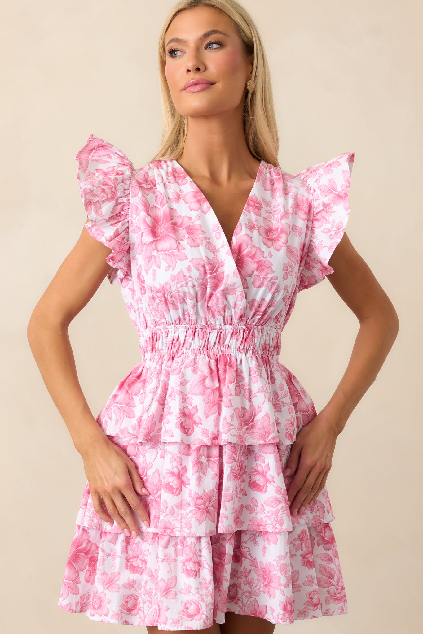 Bridget La France Dianthus Pink Ruffle Mini Dress