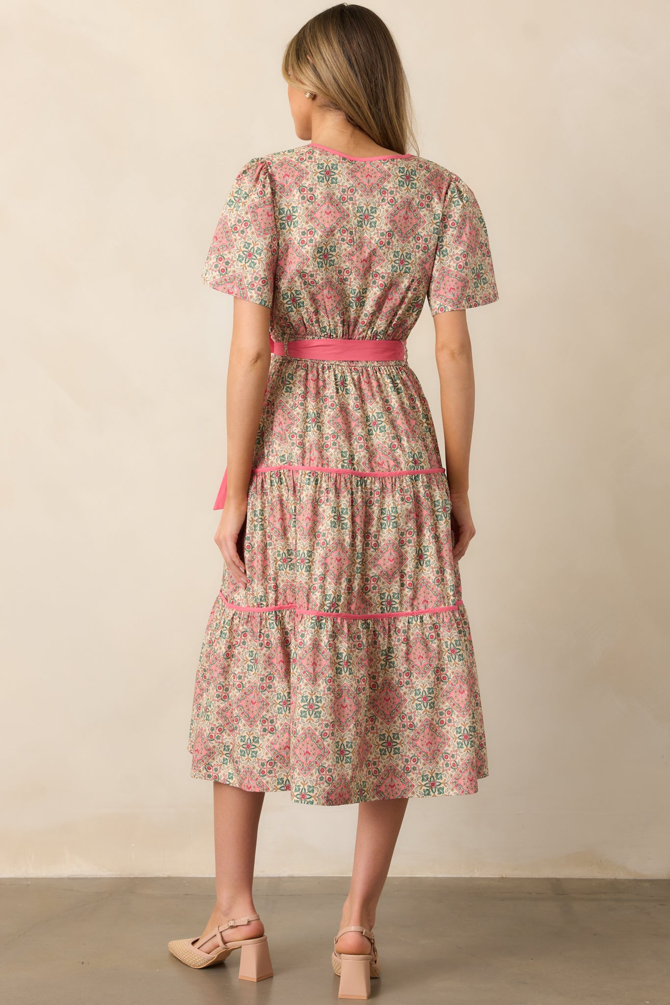 Sunday Best Pink Geometric Floral Cotton Midi Dress