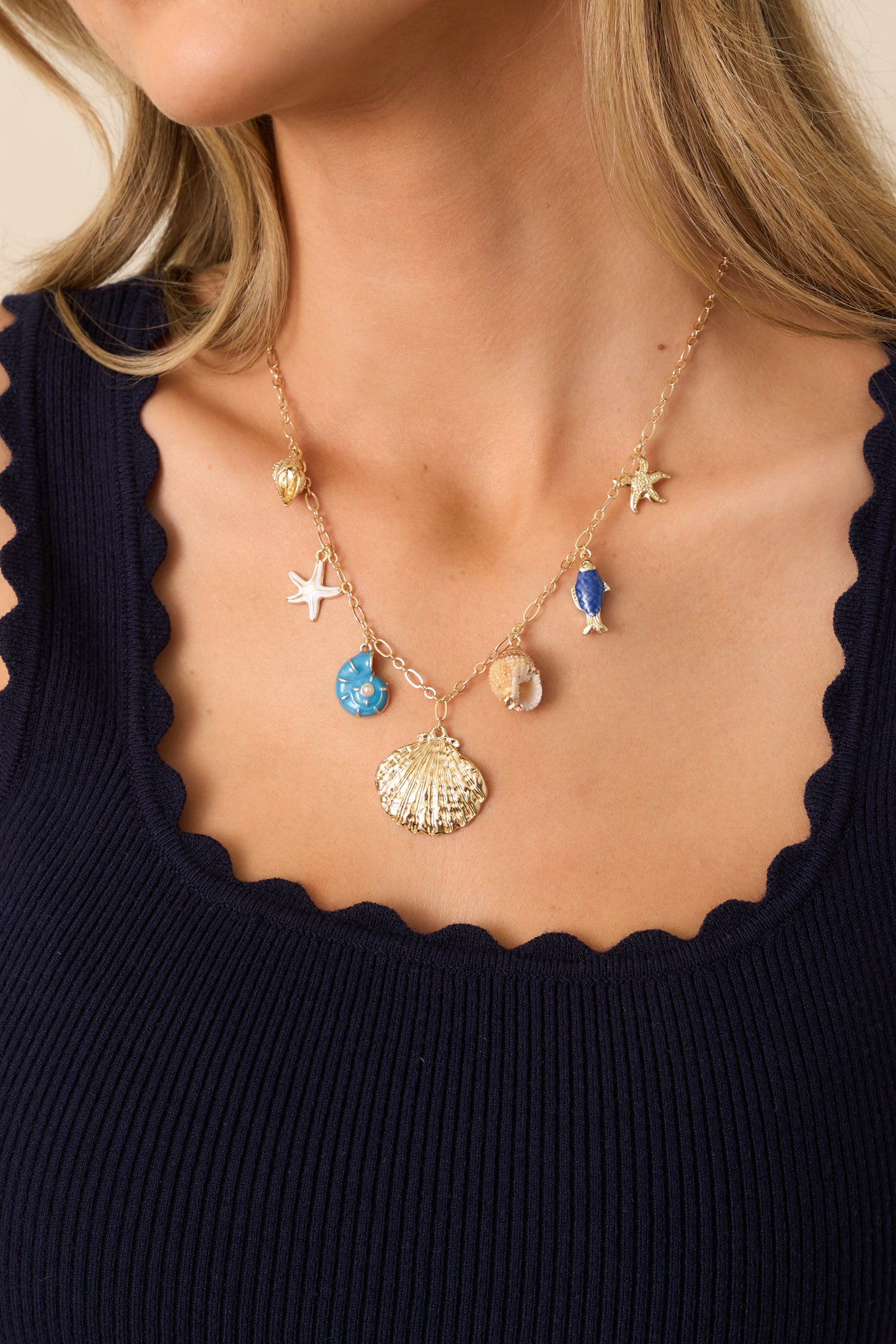 Whispering Tides Blue Coastal Charm Necklace