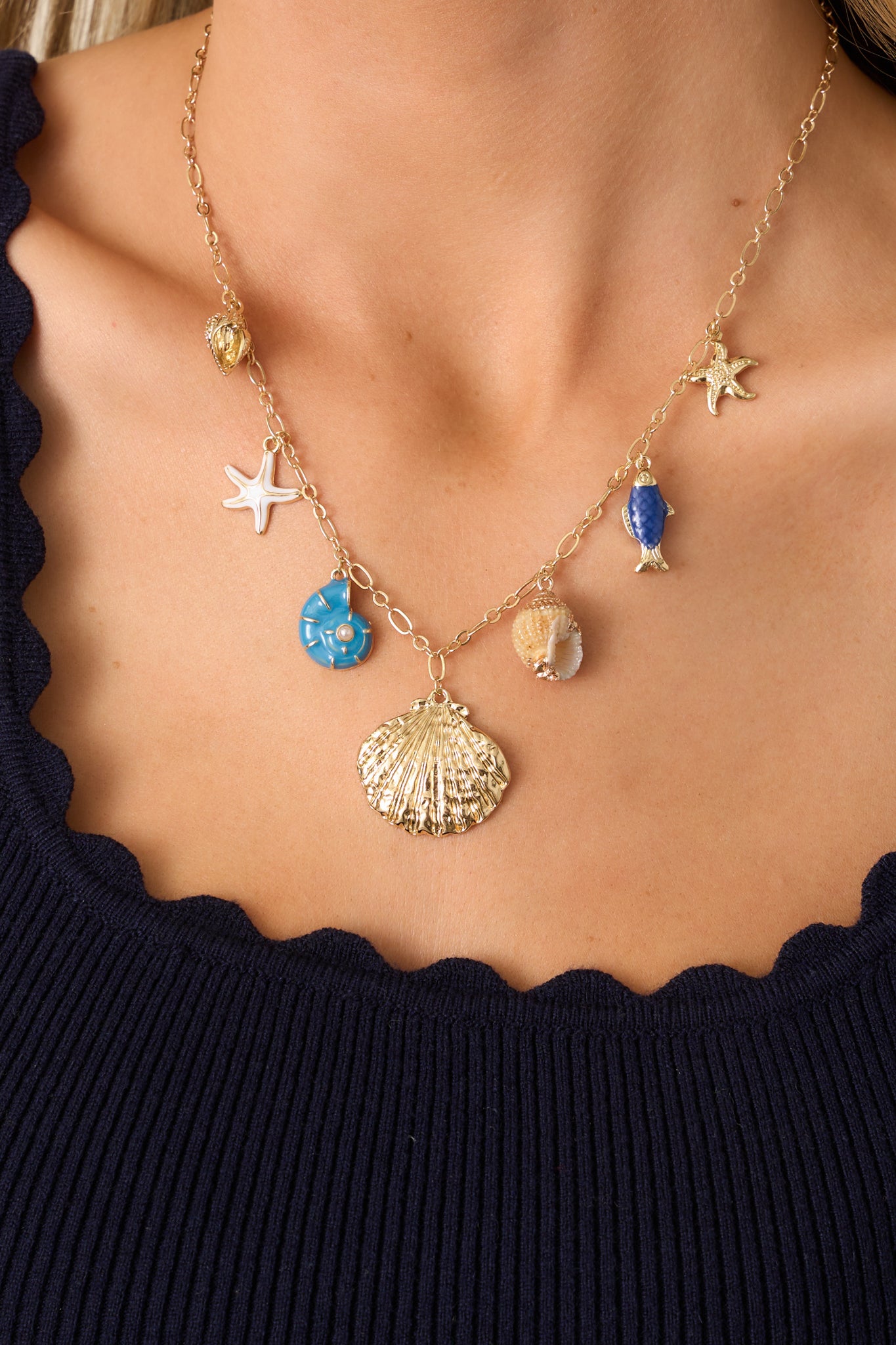 Whispering Tides Blue Coastal Charm Necklace