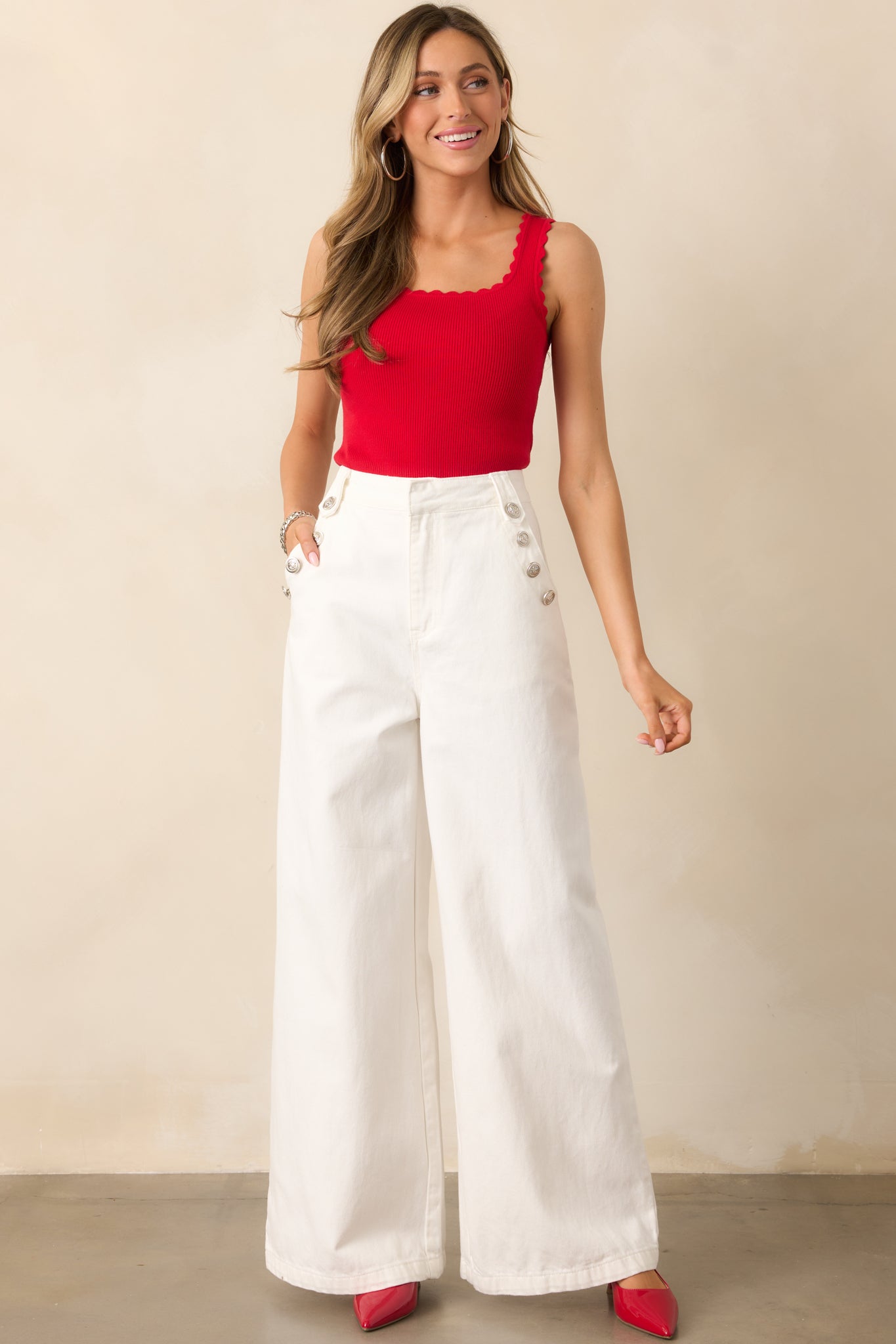 Shopping Day White Wide Leg Jeans