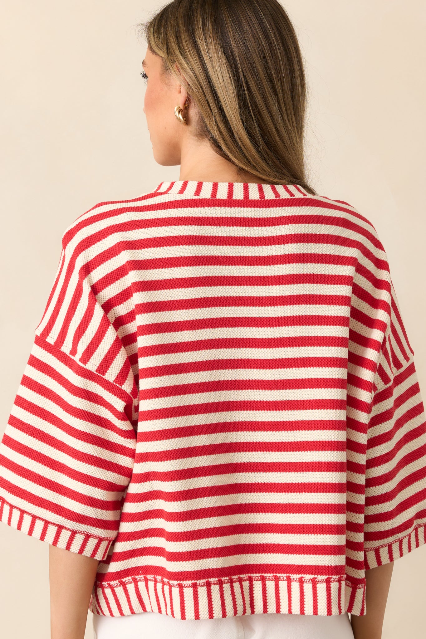 Let's Sail Away Cotton Red Stripe Canvas Button Front Top