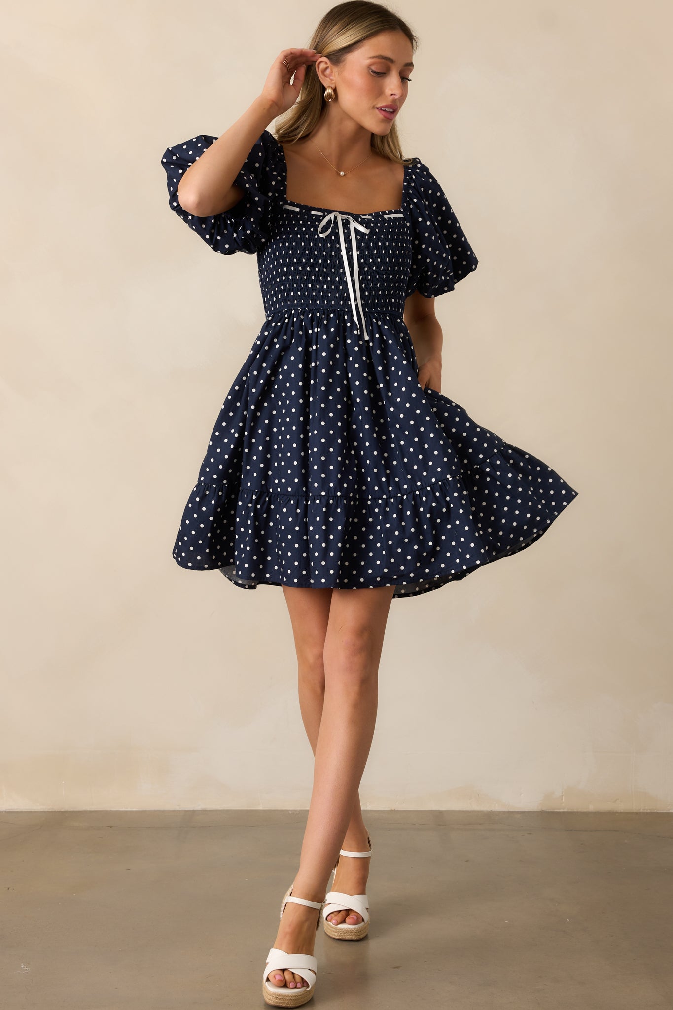 Sailor's Sweetheart Cotton Navy Polka Dot Mini Dress