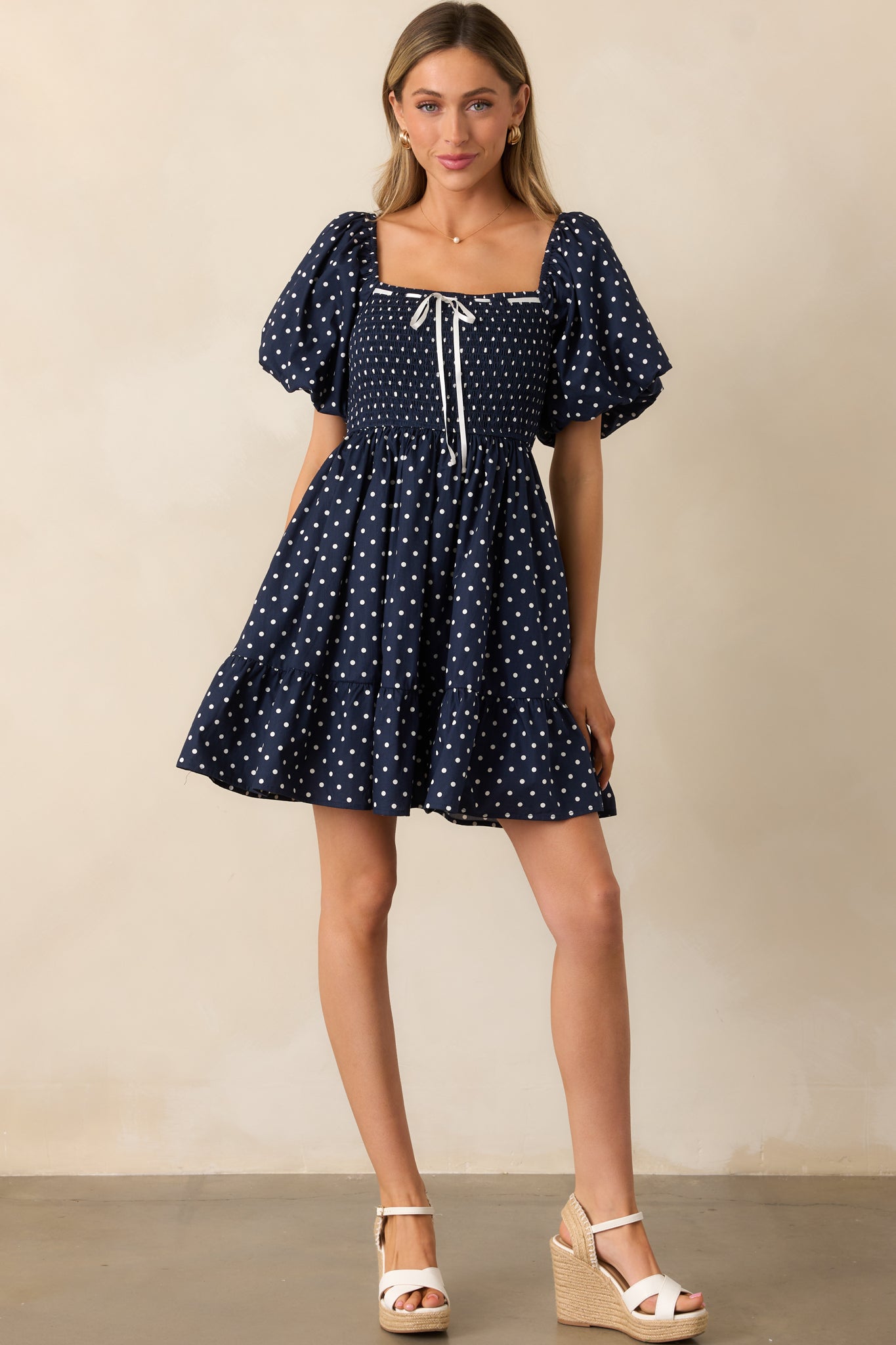 Sailor's Sweetheart Cotton Navy Polka Dot Mini Dress