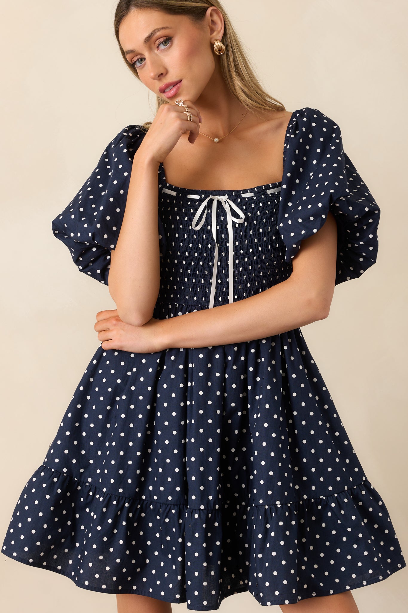 Sailor's Sweetheart Cotton Navy Polka Dot Mini Dress