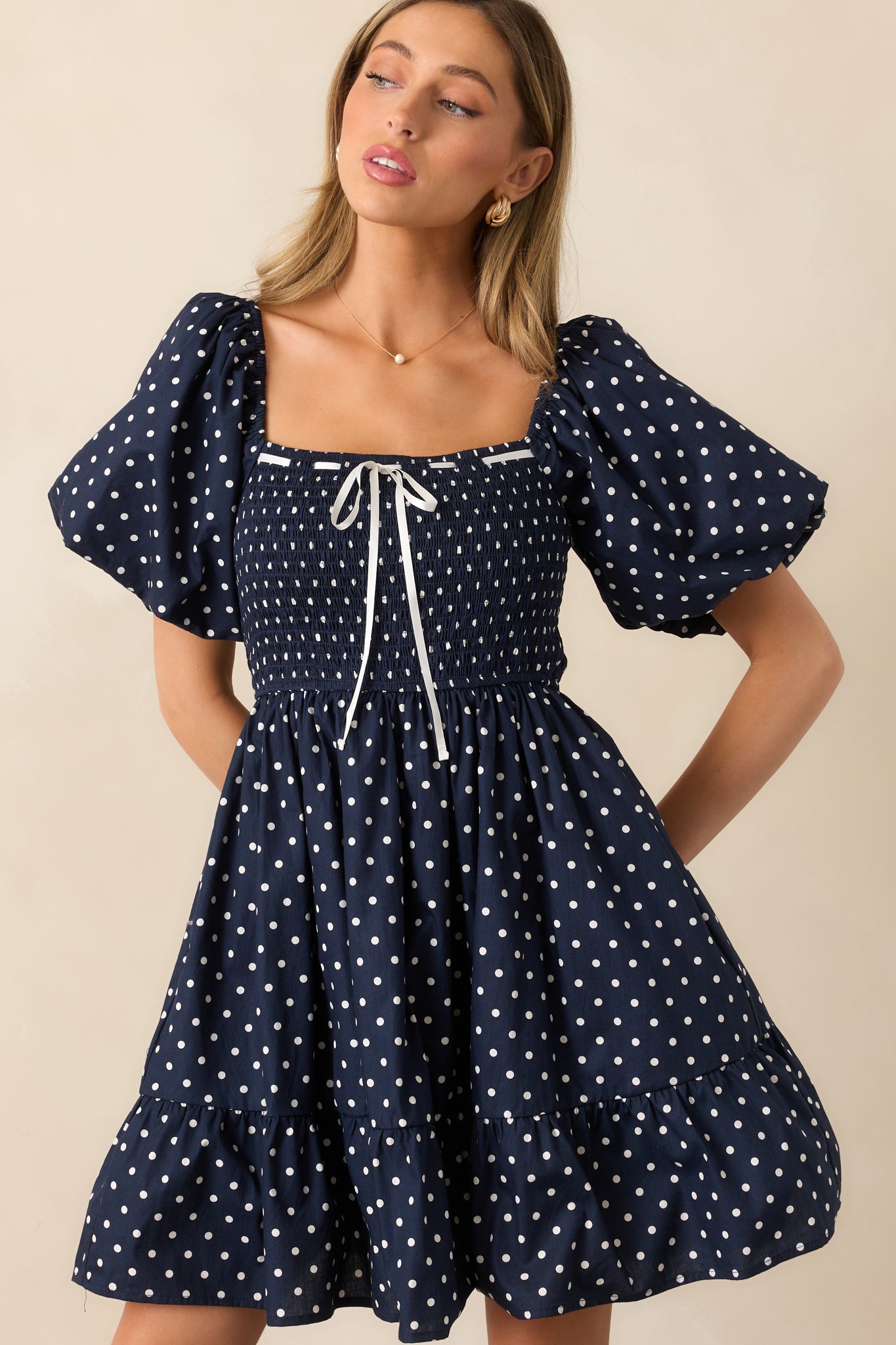 Sailor's Sweetheart Cotton Navy Polka Dot Mini Dress