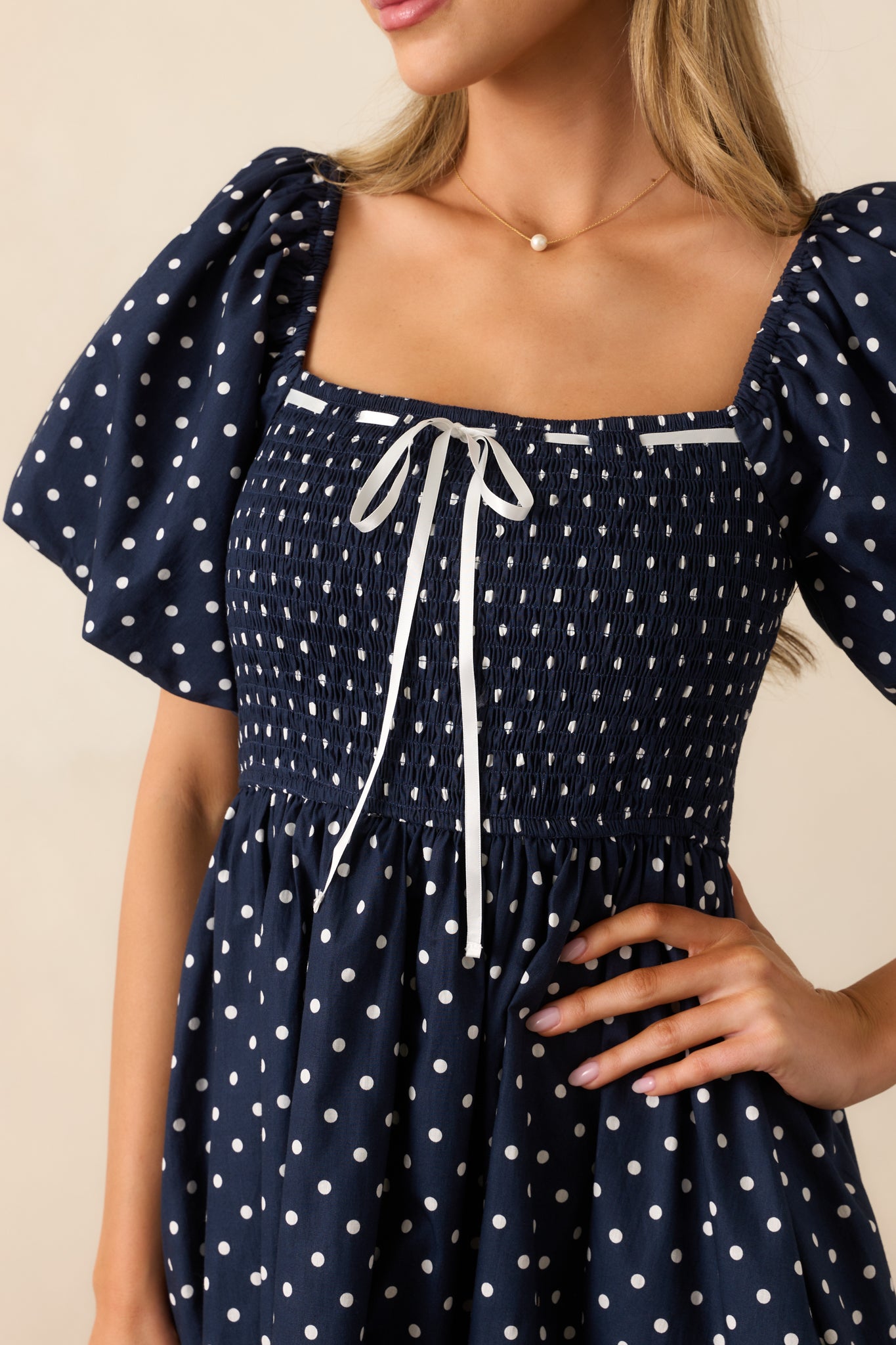 Sailor's Sweetheart Cotton Navy Polka Dot Mini Dress