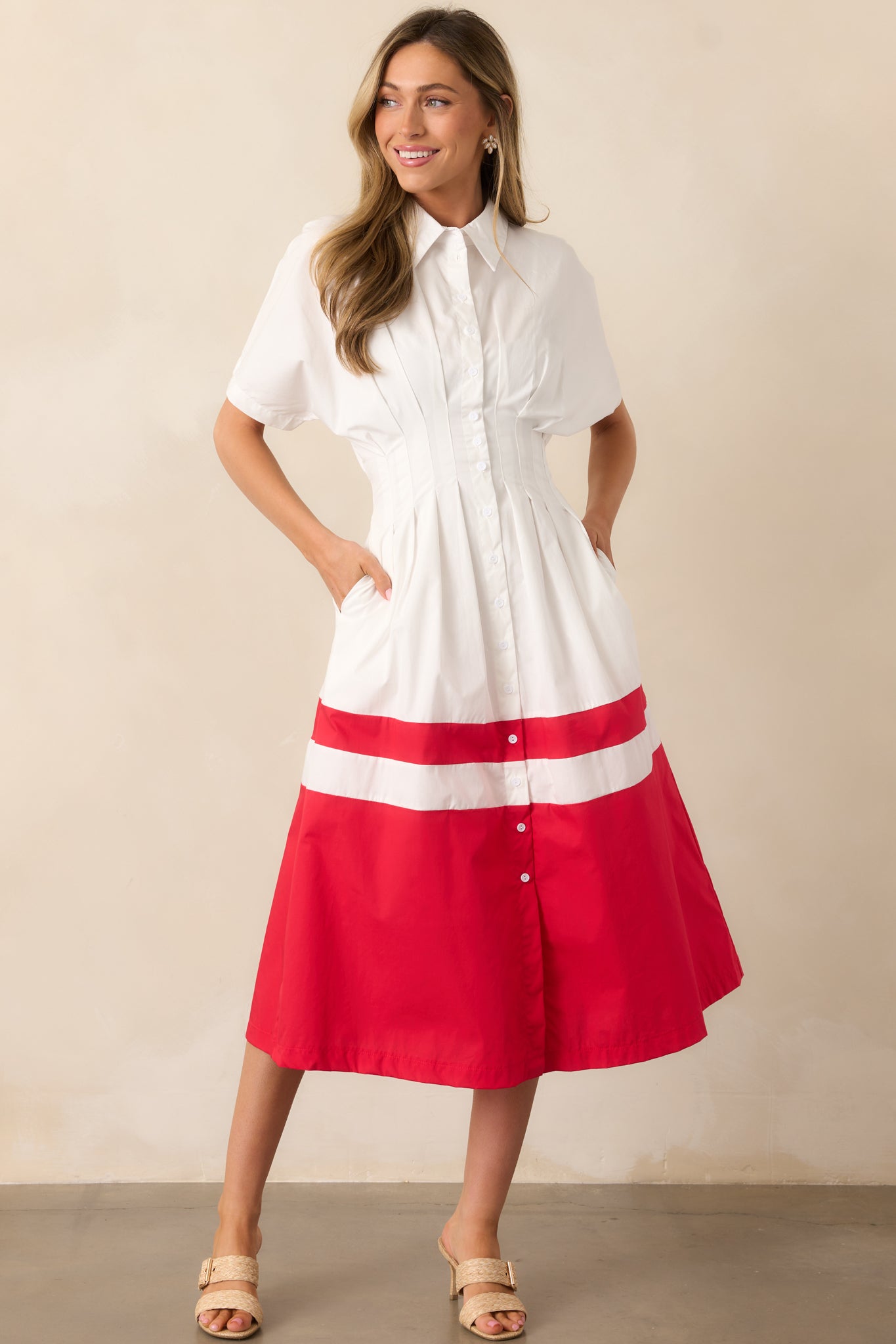 The Diner Downtown Ivory Cotton Midi Shirt Dress