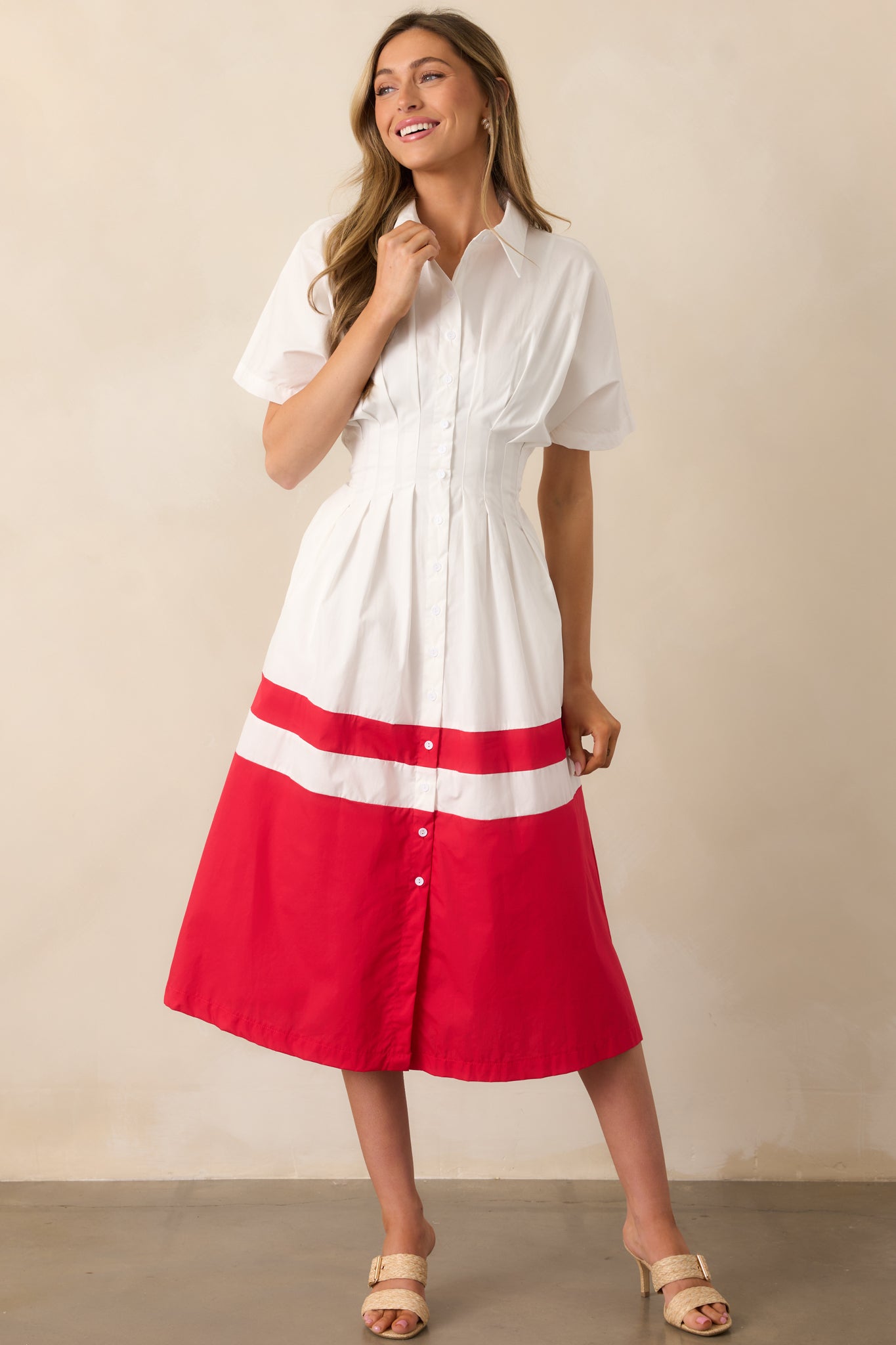 The Diner Downtown Ivory Cotton Midi Shirt Dress