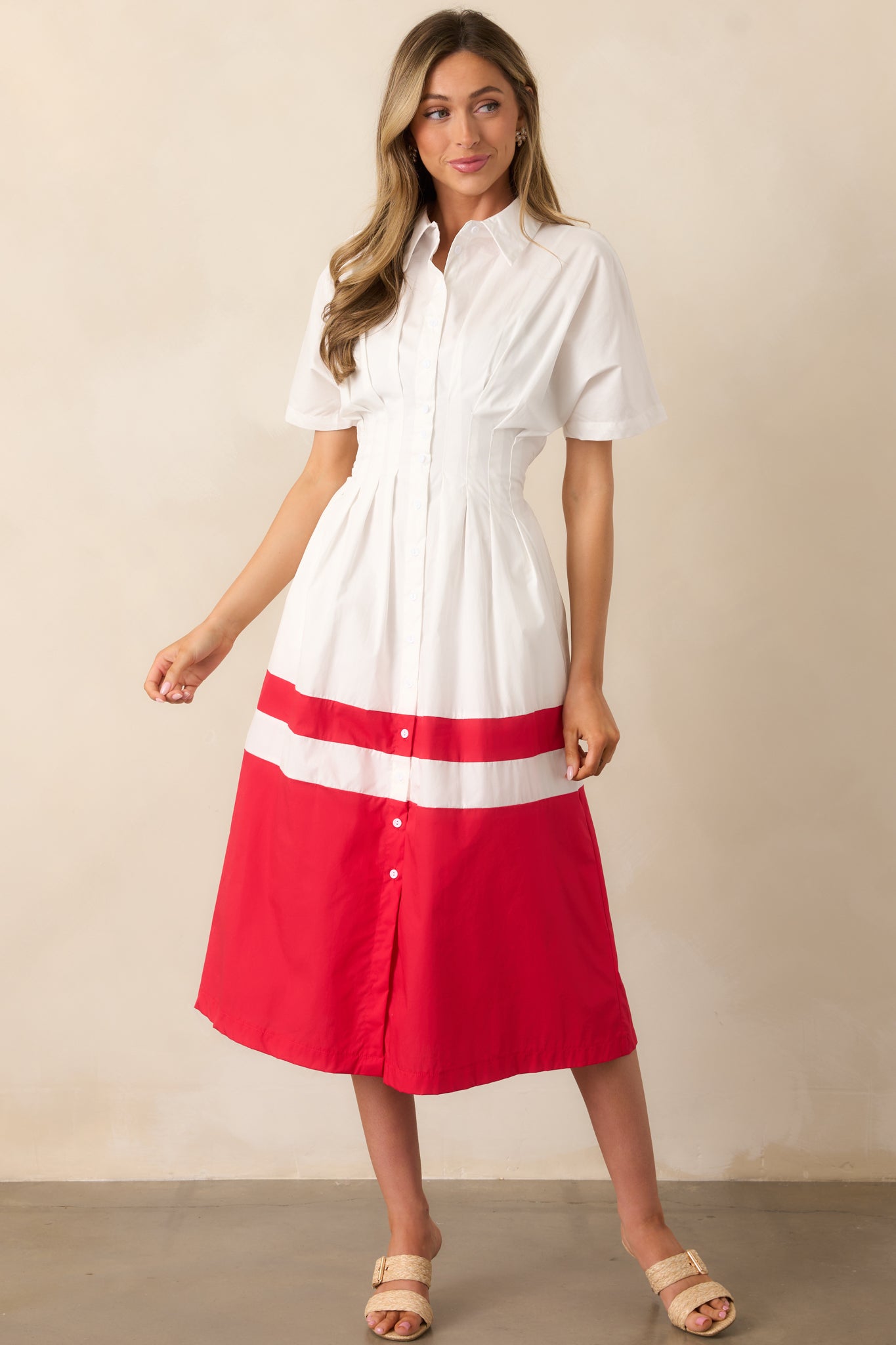 The Diner Downtown Ivory Cotton Midi Shirt Dress