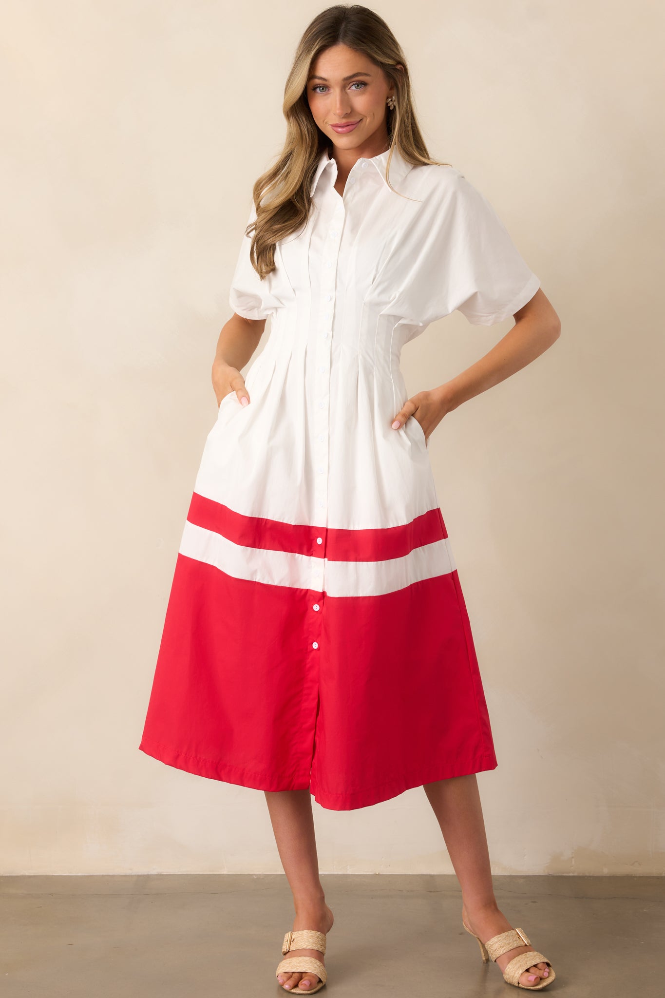 The Diner Downtown Ivory Cotton Midi Shirt Dress