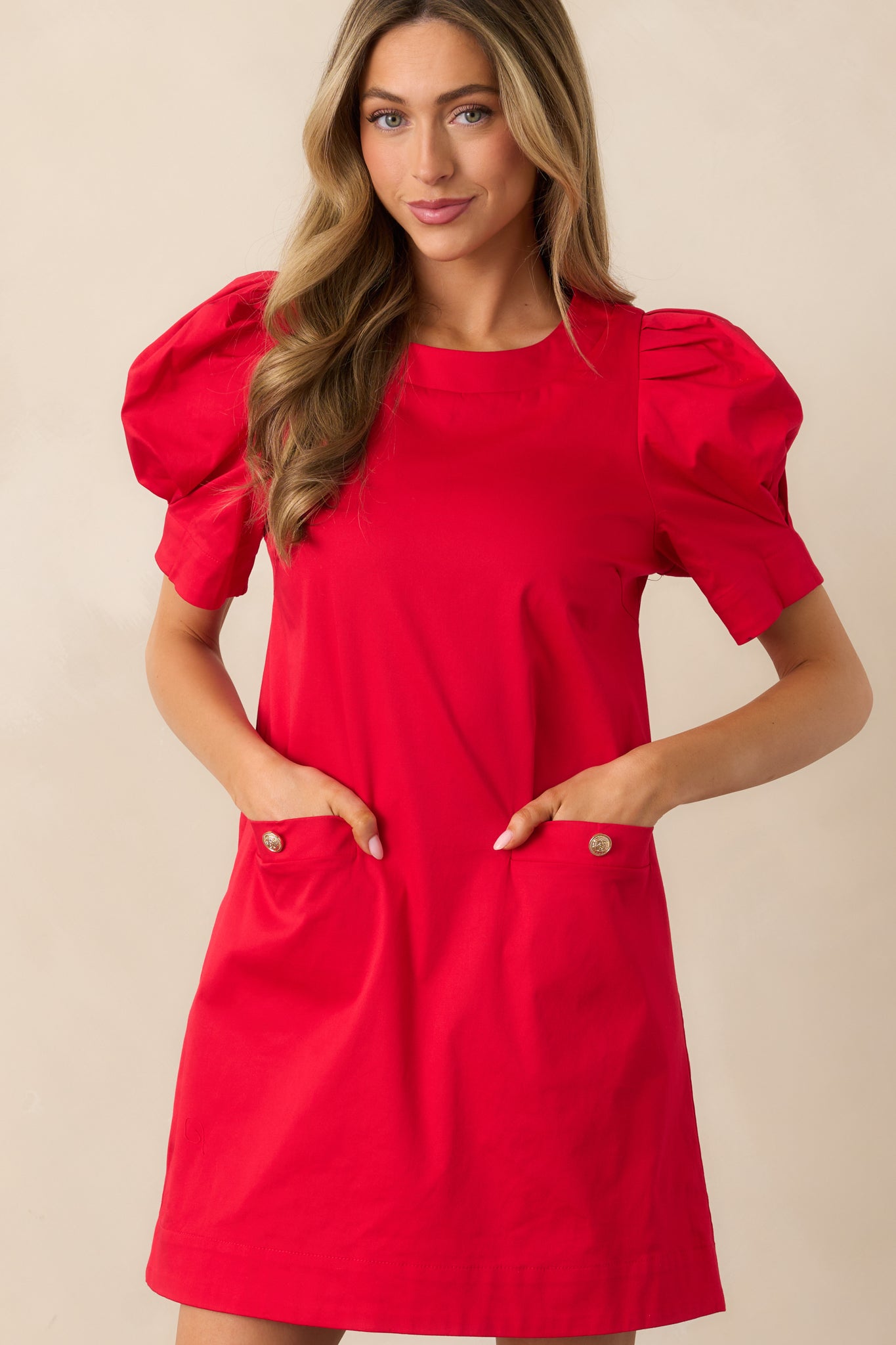 Wine Cellar Tour Cotton Red Puff Sleeve Mini Dress