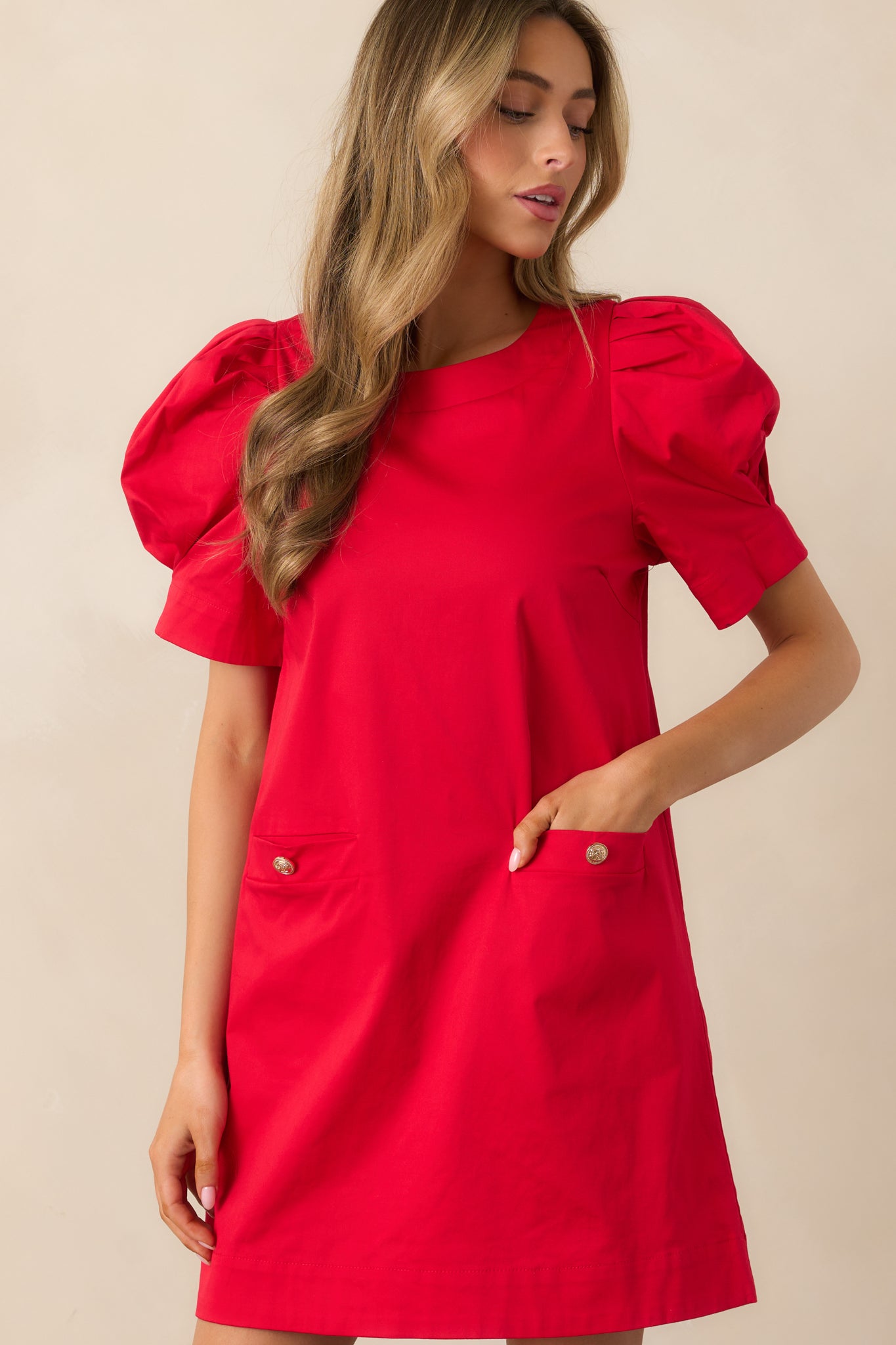 Wine Cellar Tour Cotton Red Puff Sleeve Mini Dress