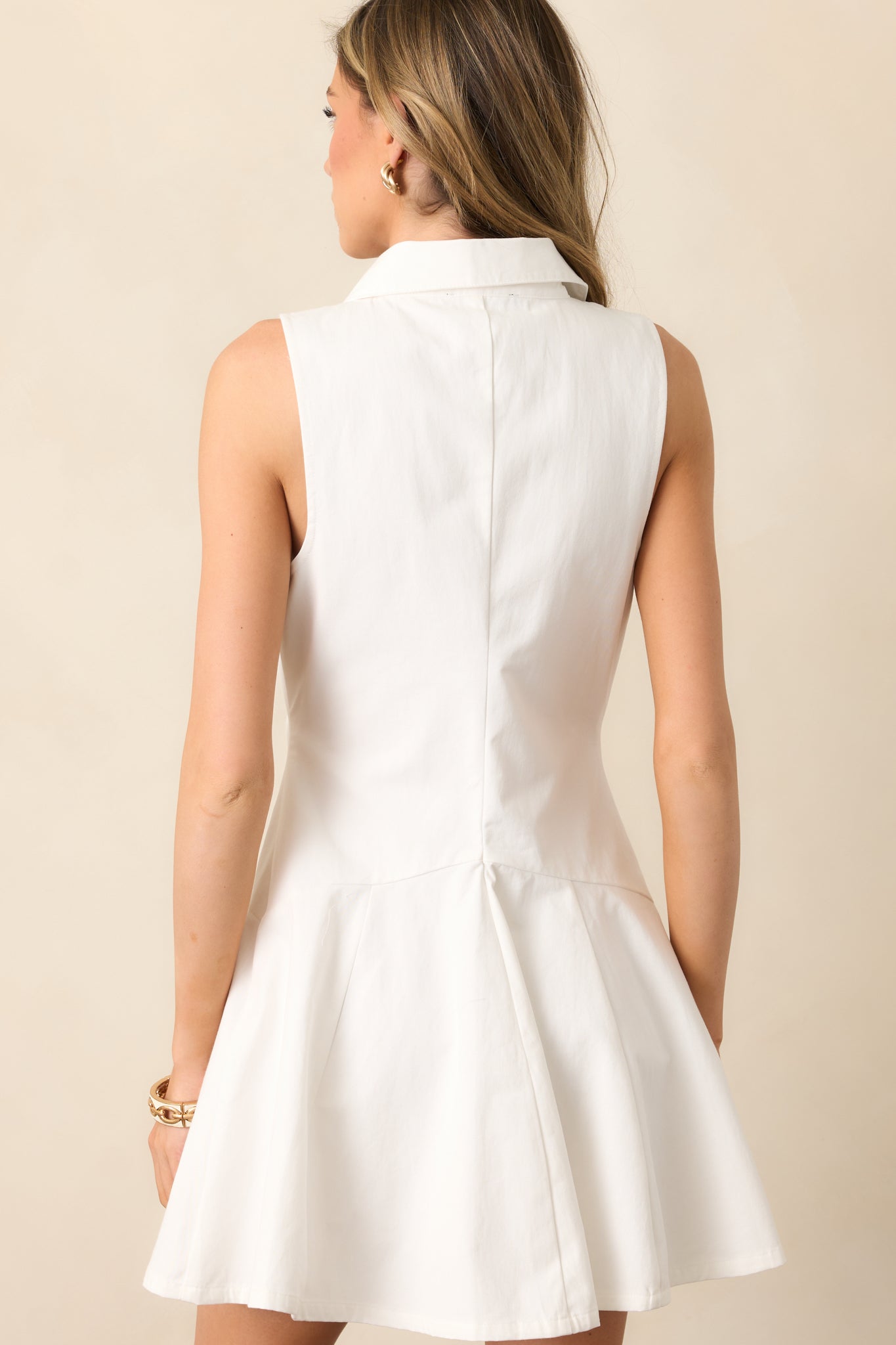 Bon Voyage Cotton White Button Front Mini Dress