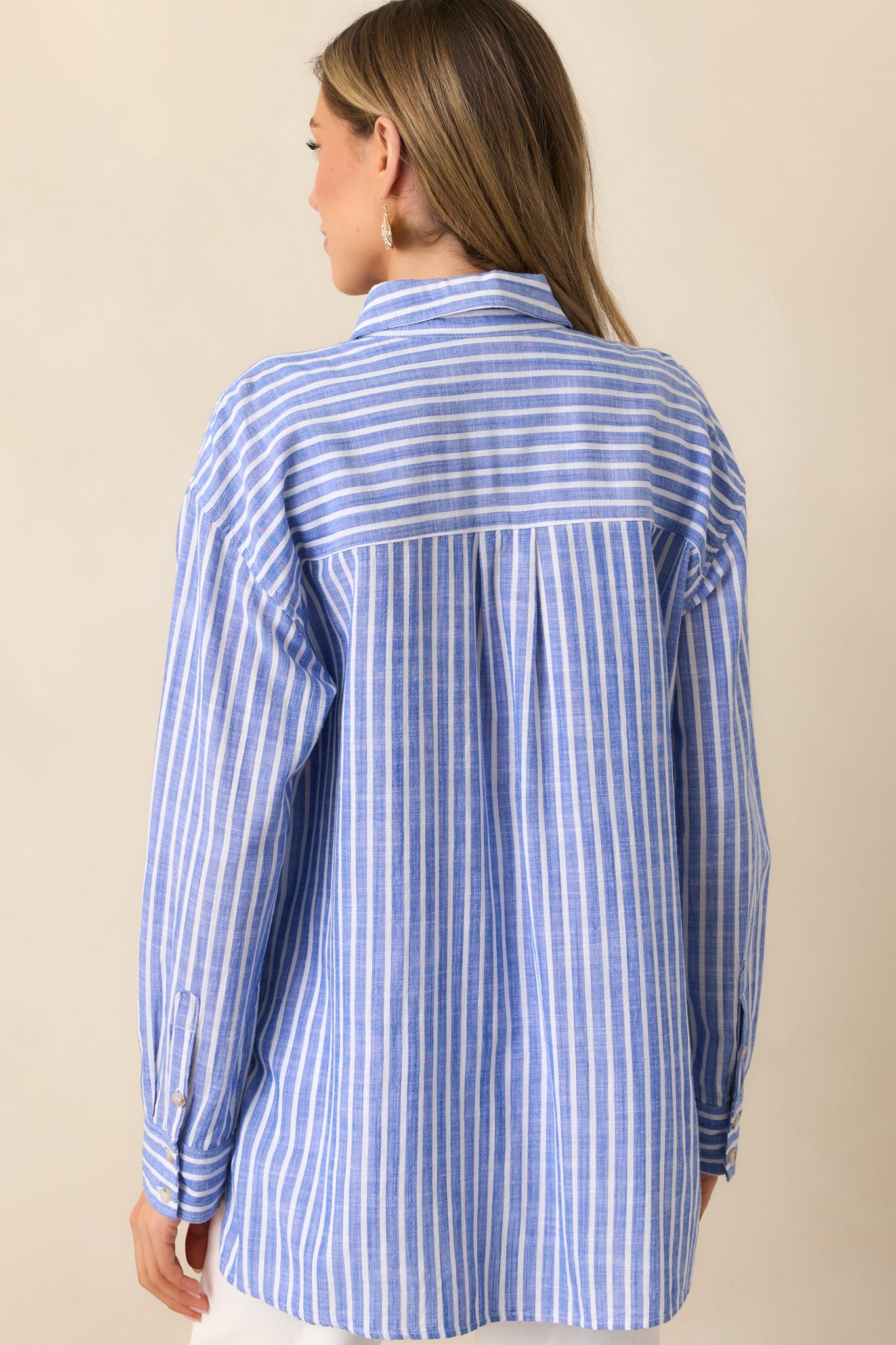 Coastline Cruise Blue Stripe Chambray Button Front Top