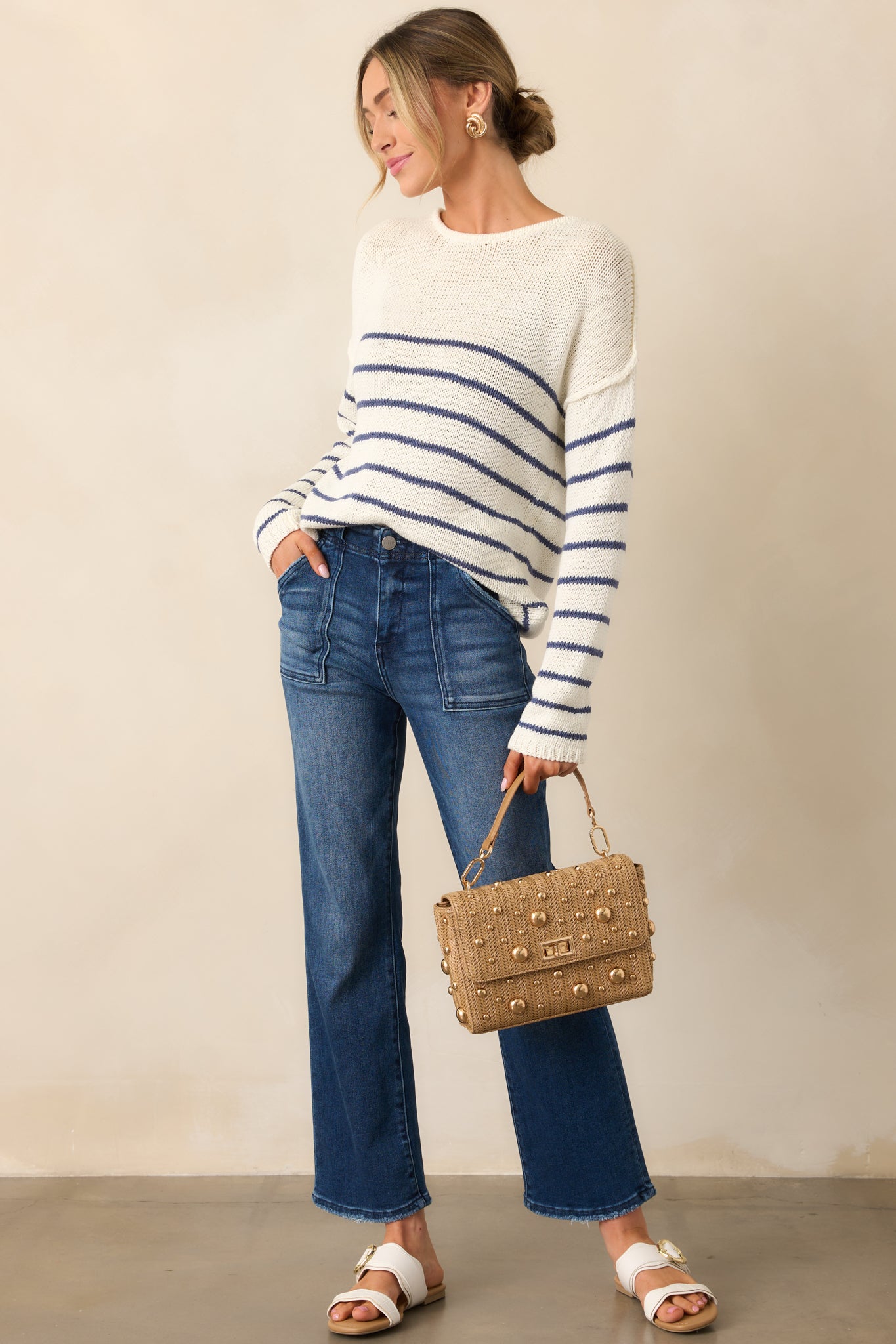 Sailboat At Sunset Ivory Lightweight Knit Stripe Sweater