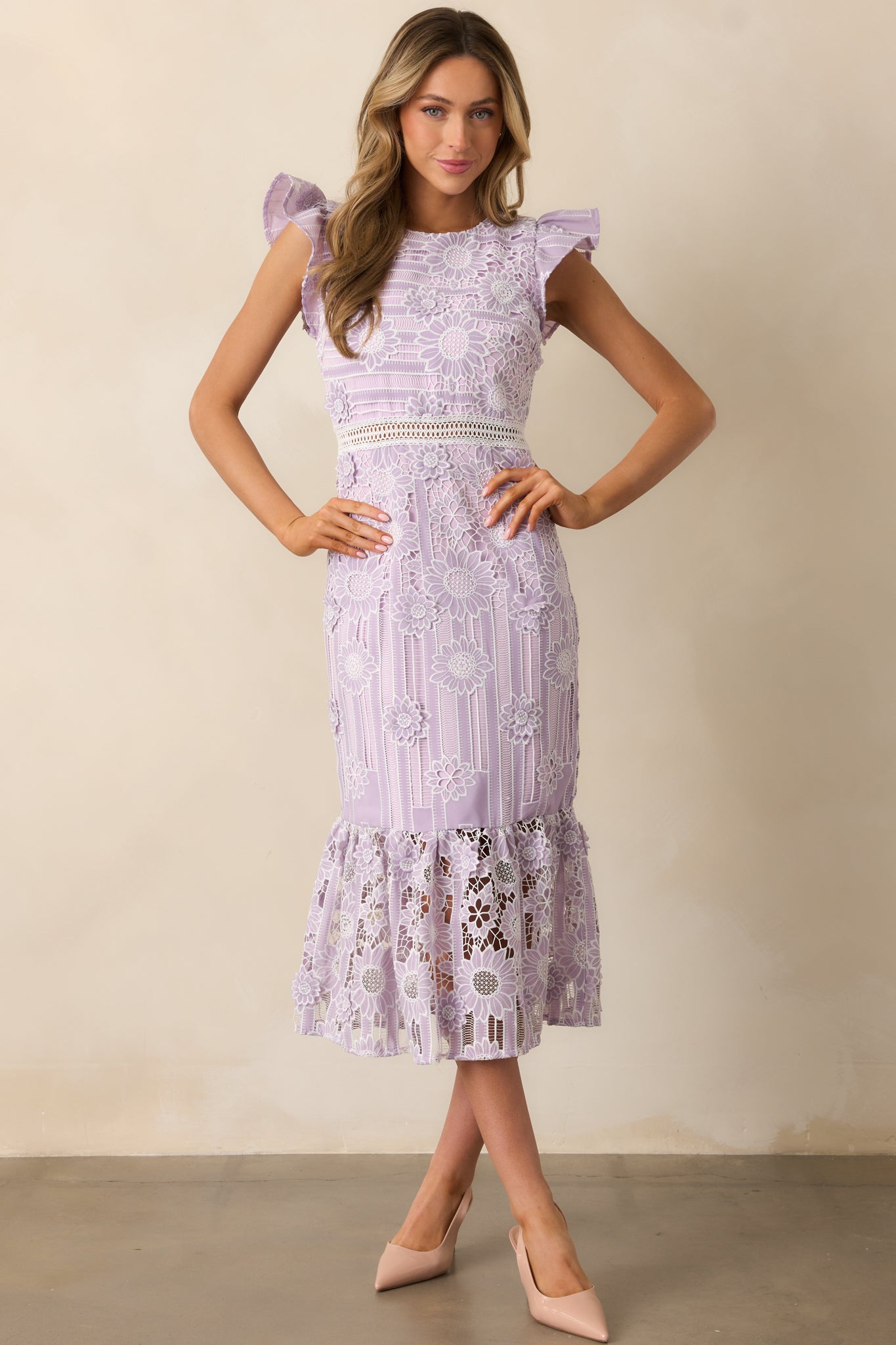 Dance The Night Away Lavender Floral Embroidered Midi Dress