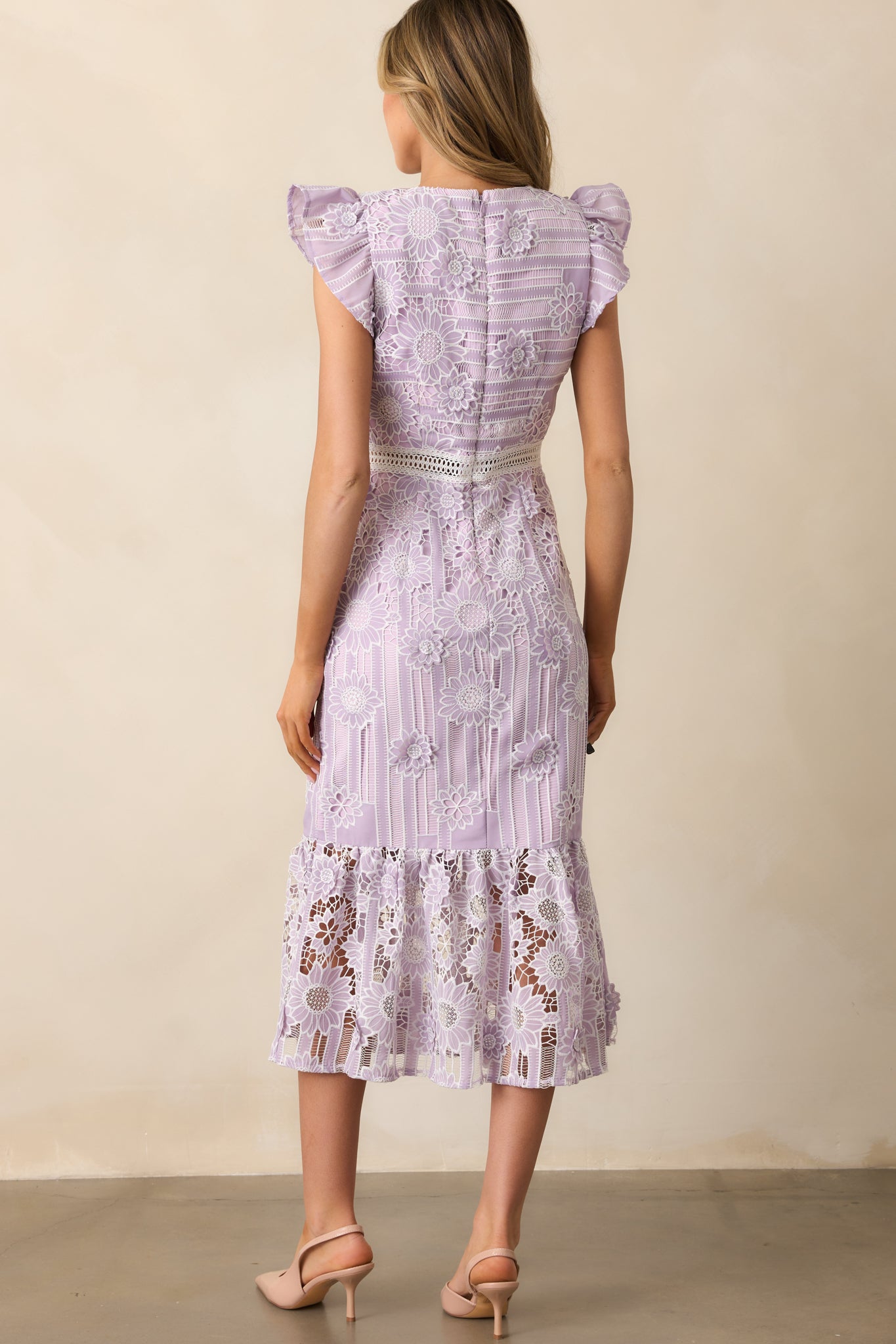 Dance The Night Away Lavender Floral Embroidered Midi Dress