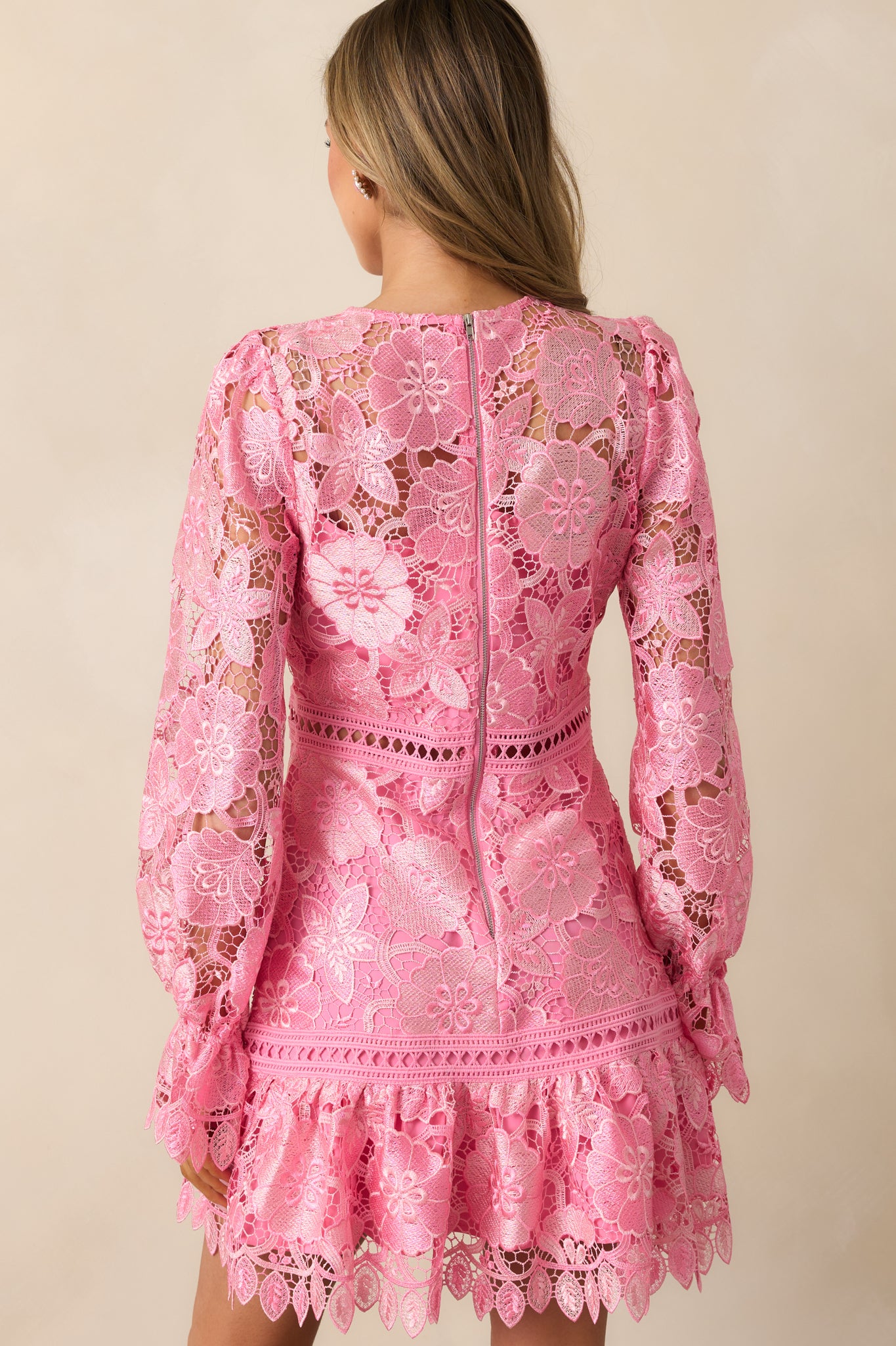 Keep It Authentic Pink Floral Embroidered Mini Dress