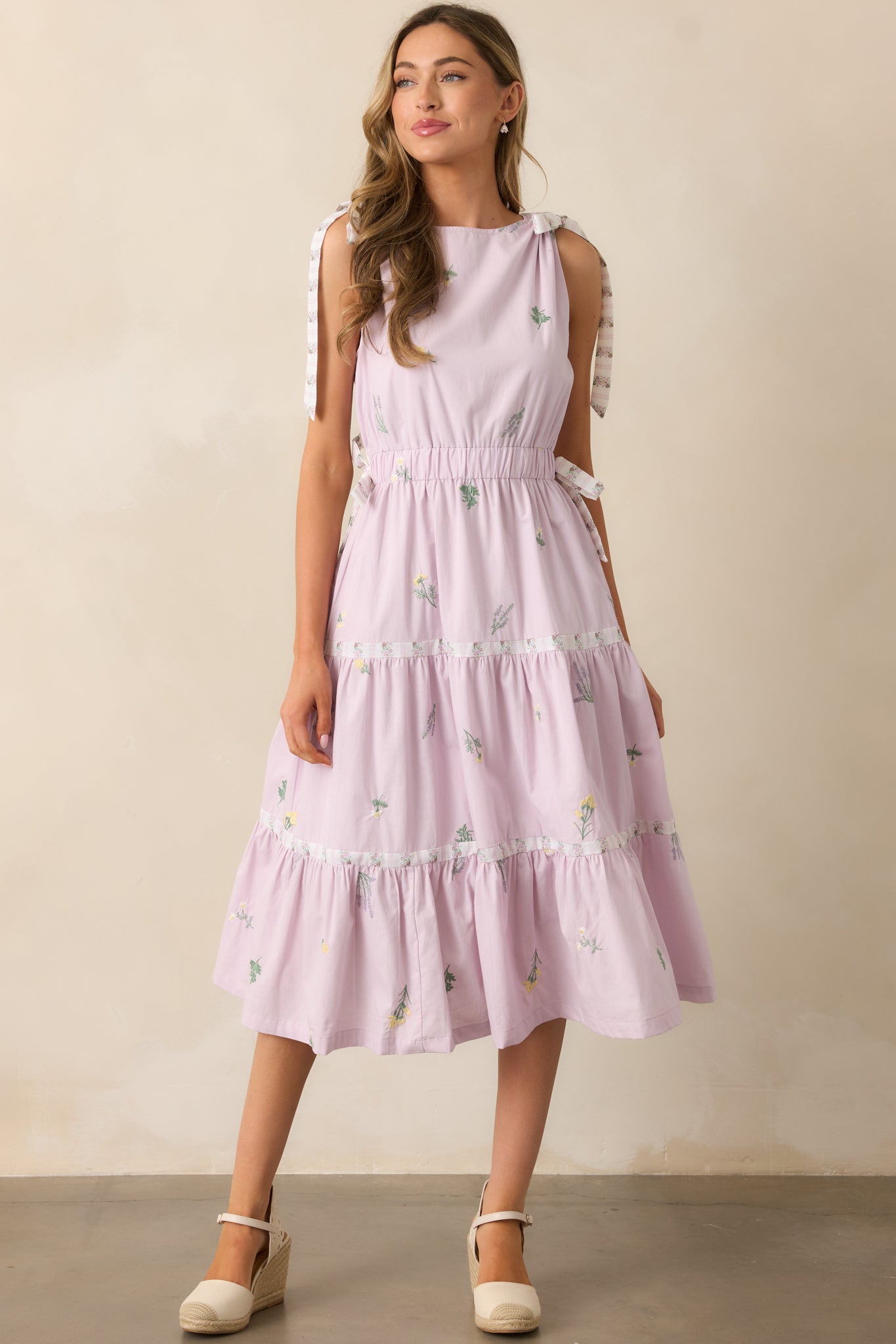 Morning Market Cotton Lavender Floral Midi Dress