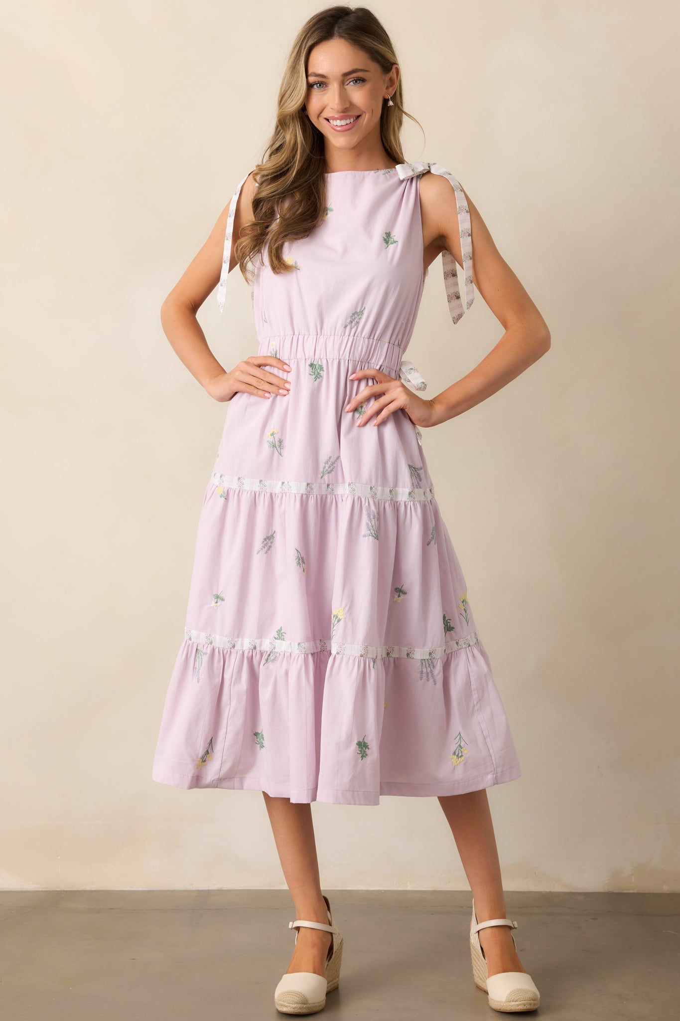 Morning Market Cotton Lavender Floral Midi Dress