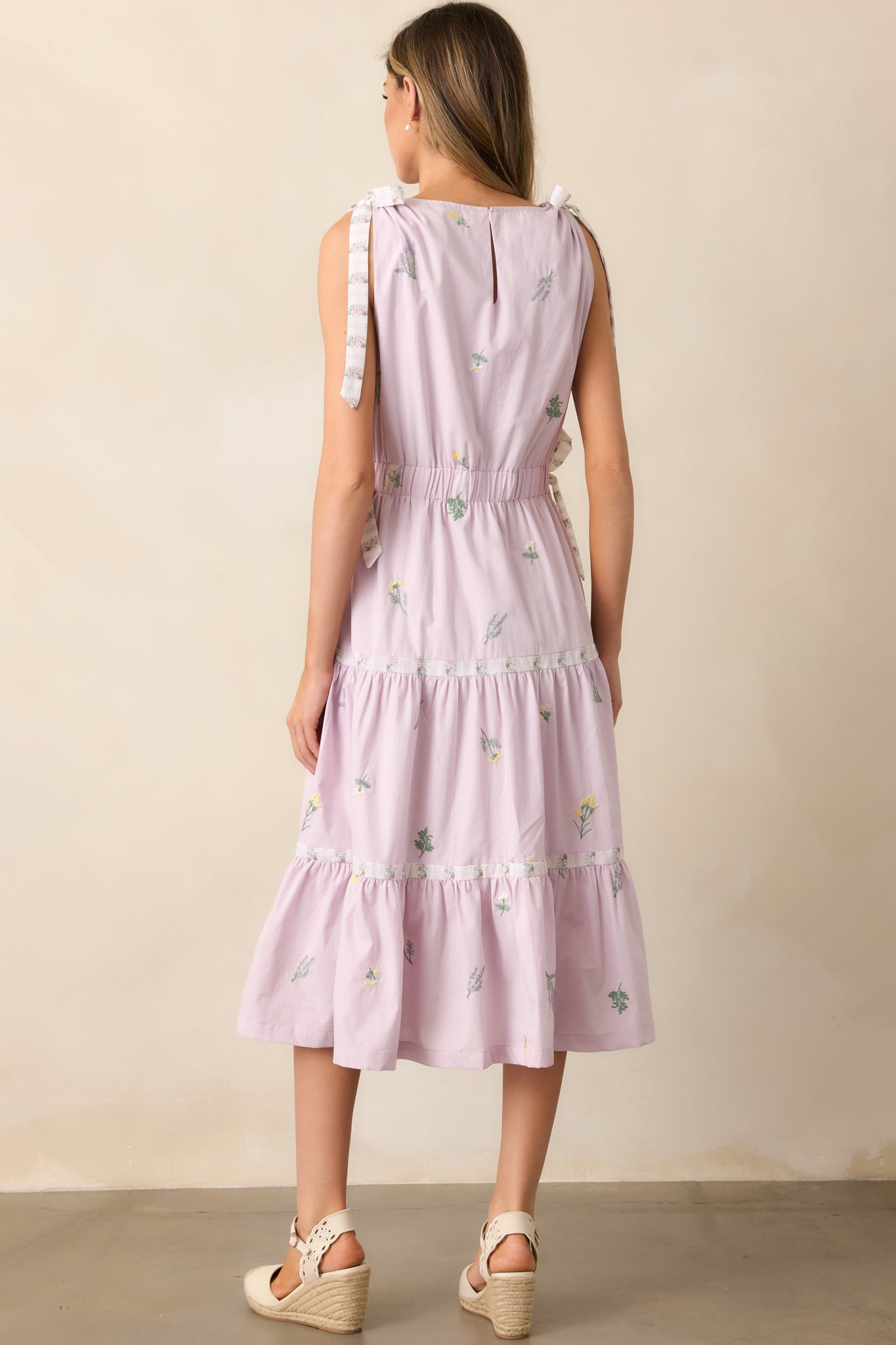 Morning Market Cotton Lavender Floral Midi Dress