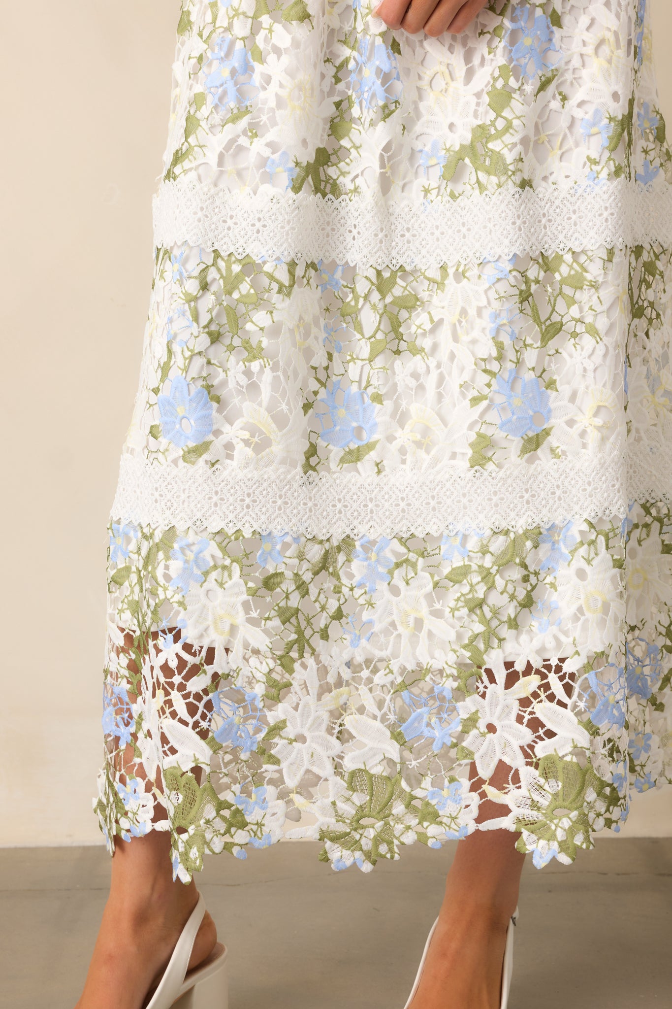 Spring Romance Ivory Floral Embroidered Midi Dress