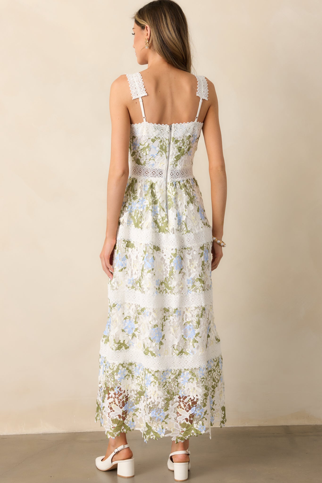 Spring Romance Ivory Floral Embroidered Midi Dress