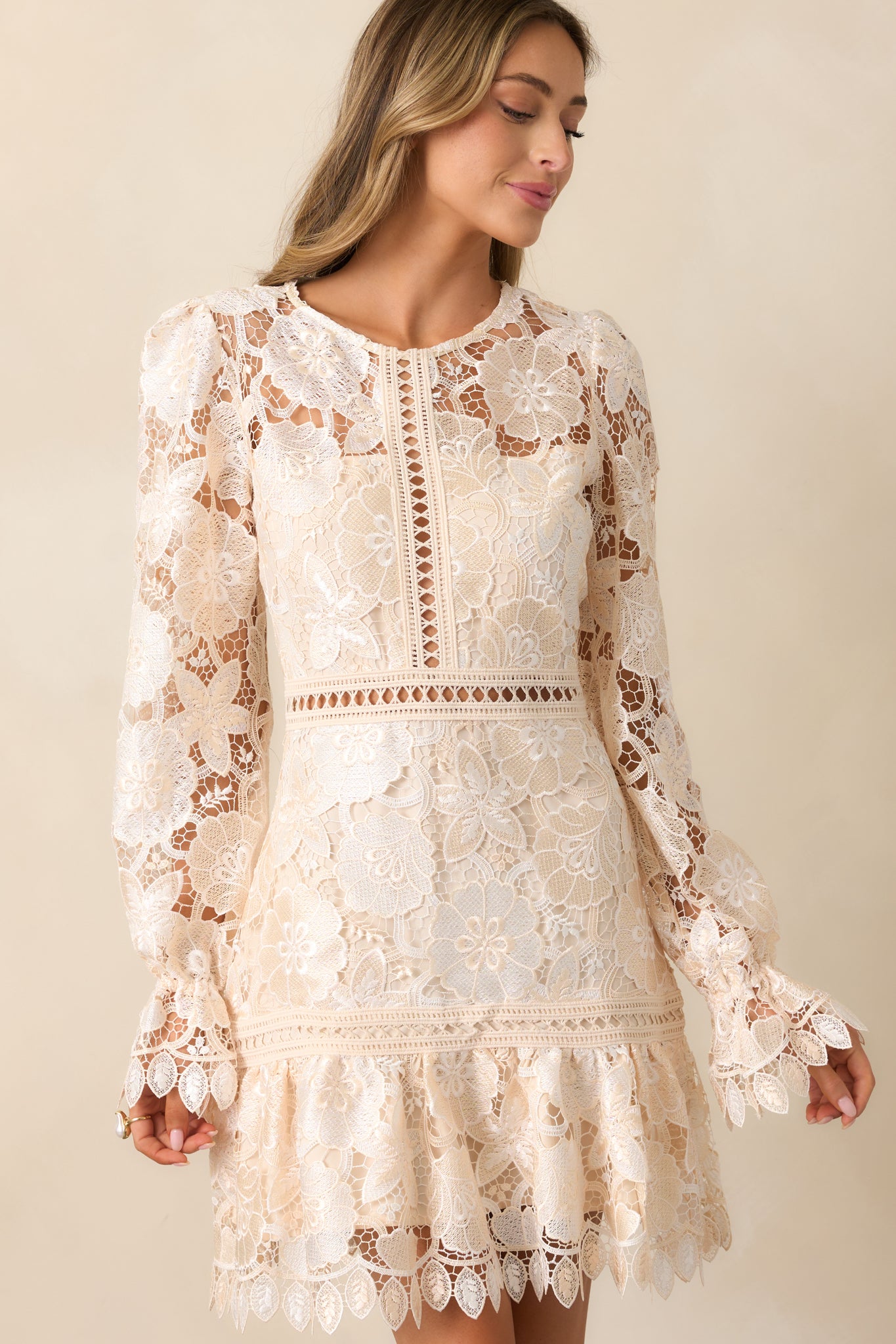 Keep It Authentic Ivory Floral Embroidered Mini Dress