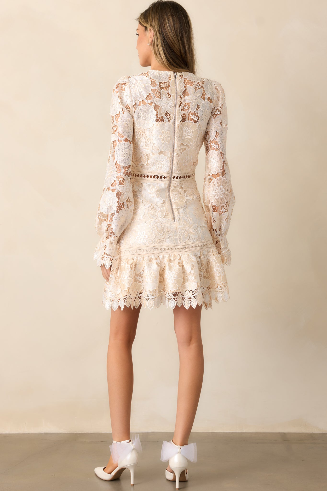 Keep It Authentic Ivory Floral Embroidered Mini Dress