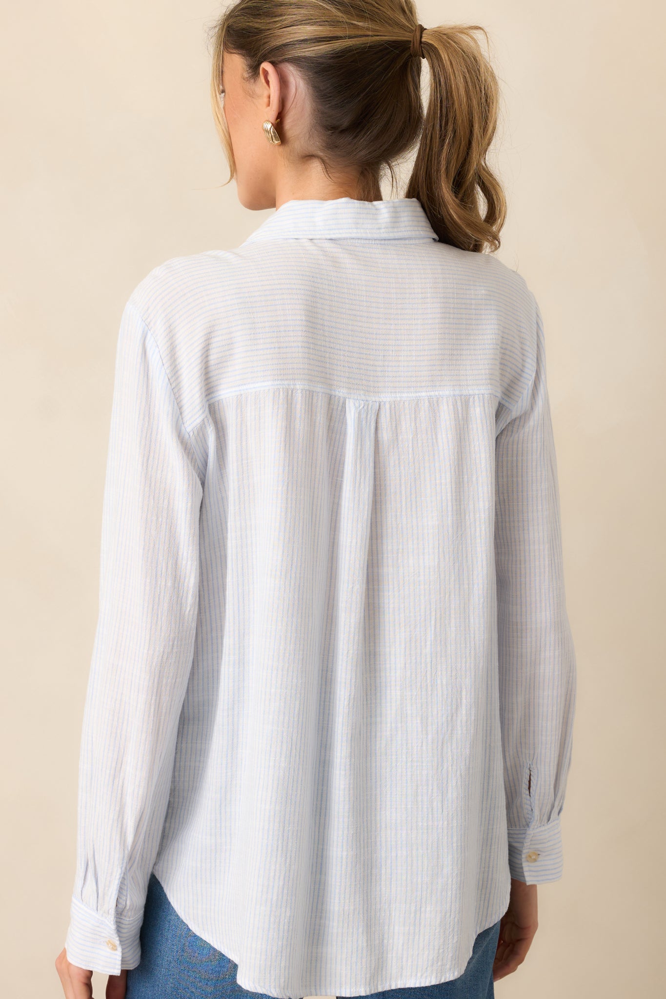 Brighter Days Light Blue Stripe Button Front Top