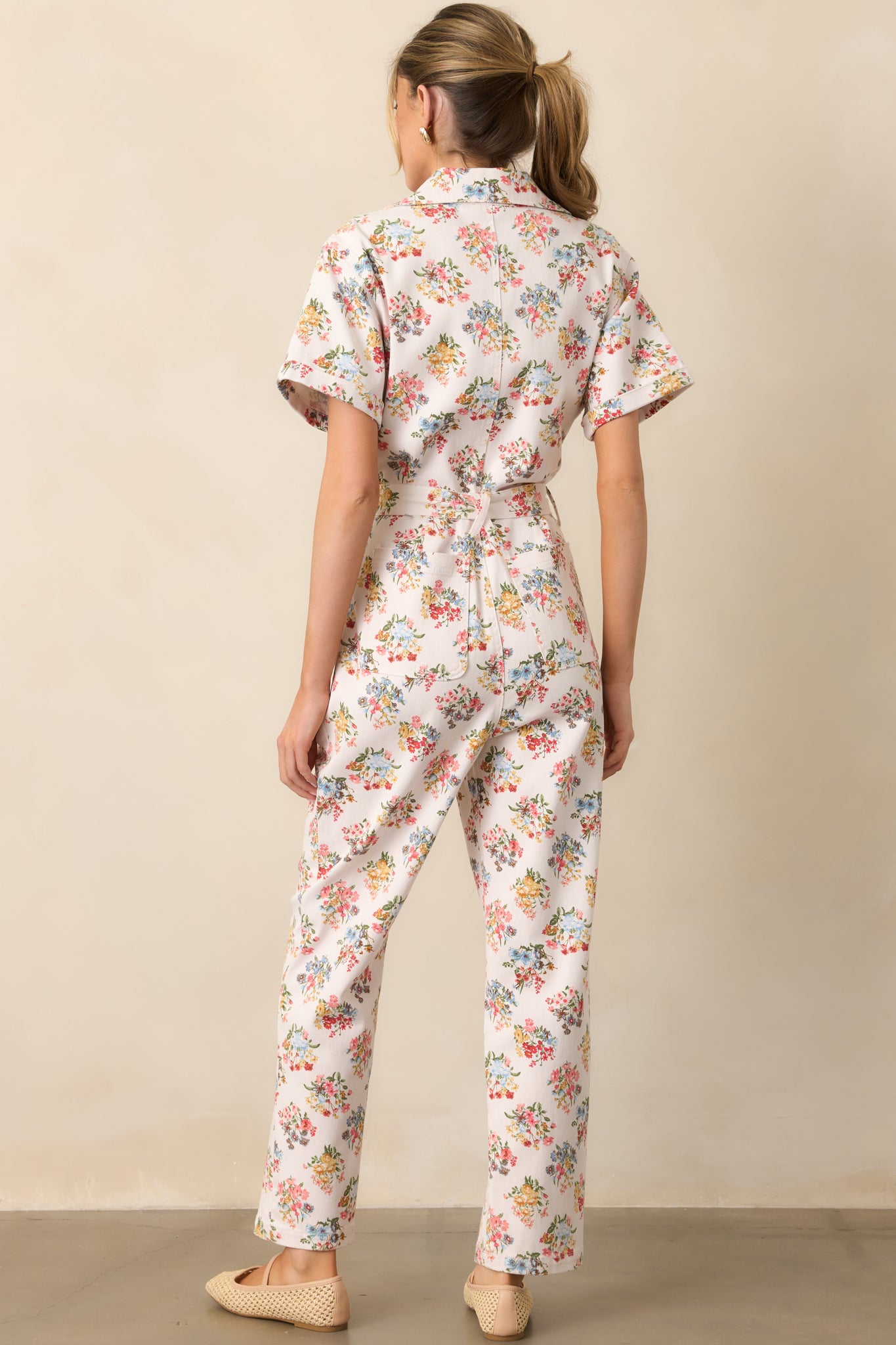 A Day At The Market Ivory Floral Button Front Jumpsuit