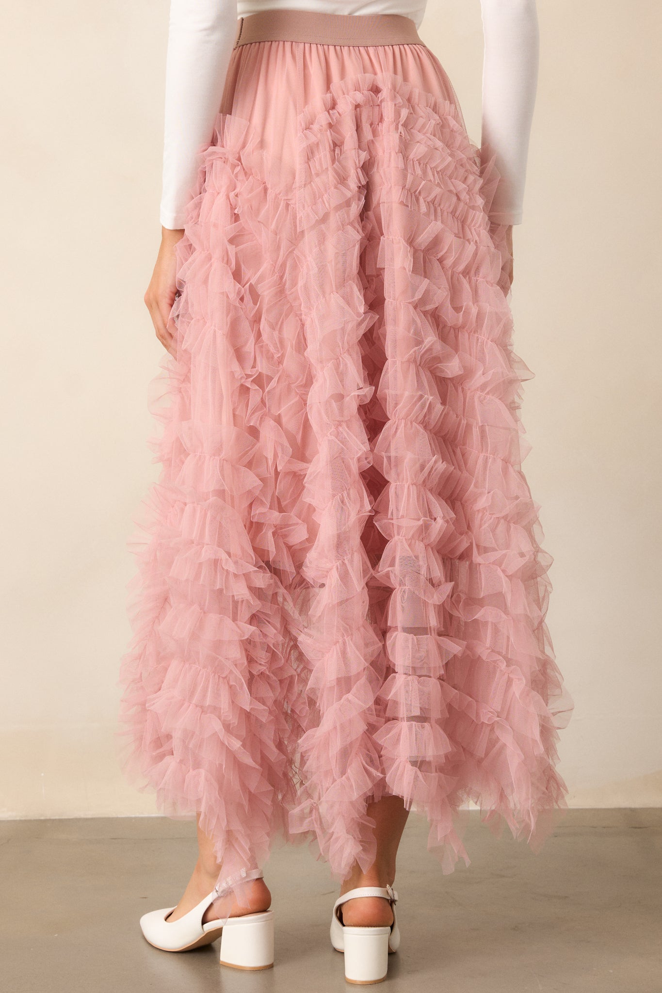 Shopping Spree Rose Tulle Midi Skirt