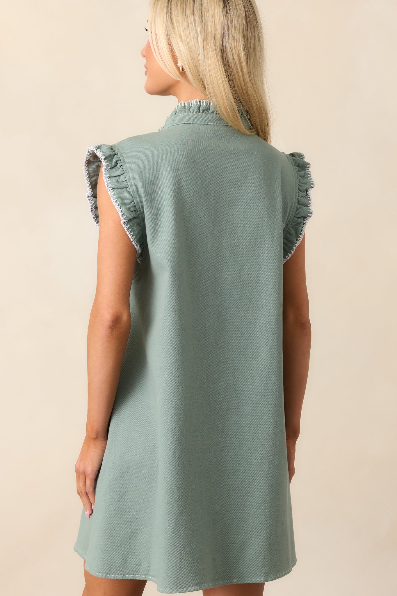 Bed & Breakfast Sage Green Button Front Mini Dress