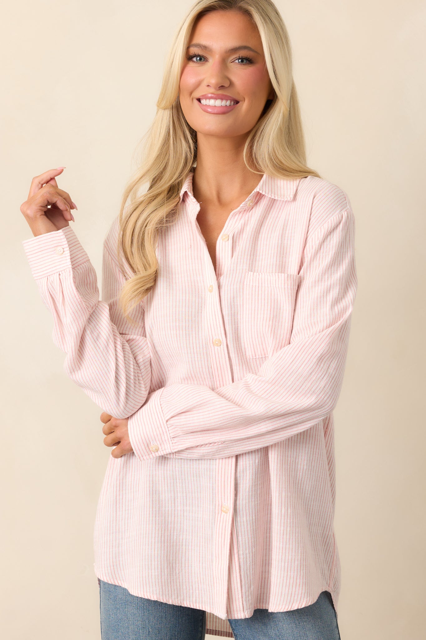 Brighter Days Pink Stripe Button Front Top