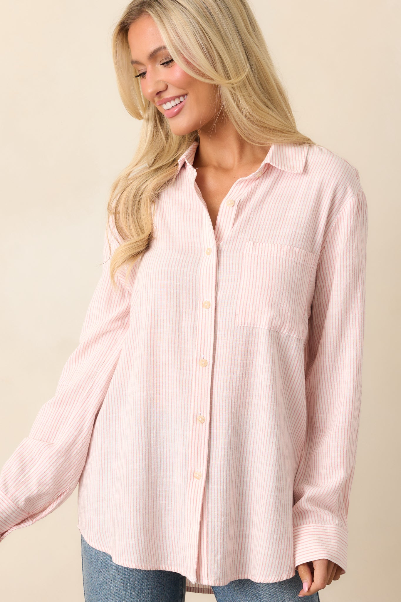 Brighter Days Pink Stripe Button Front Top